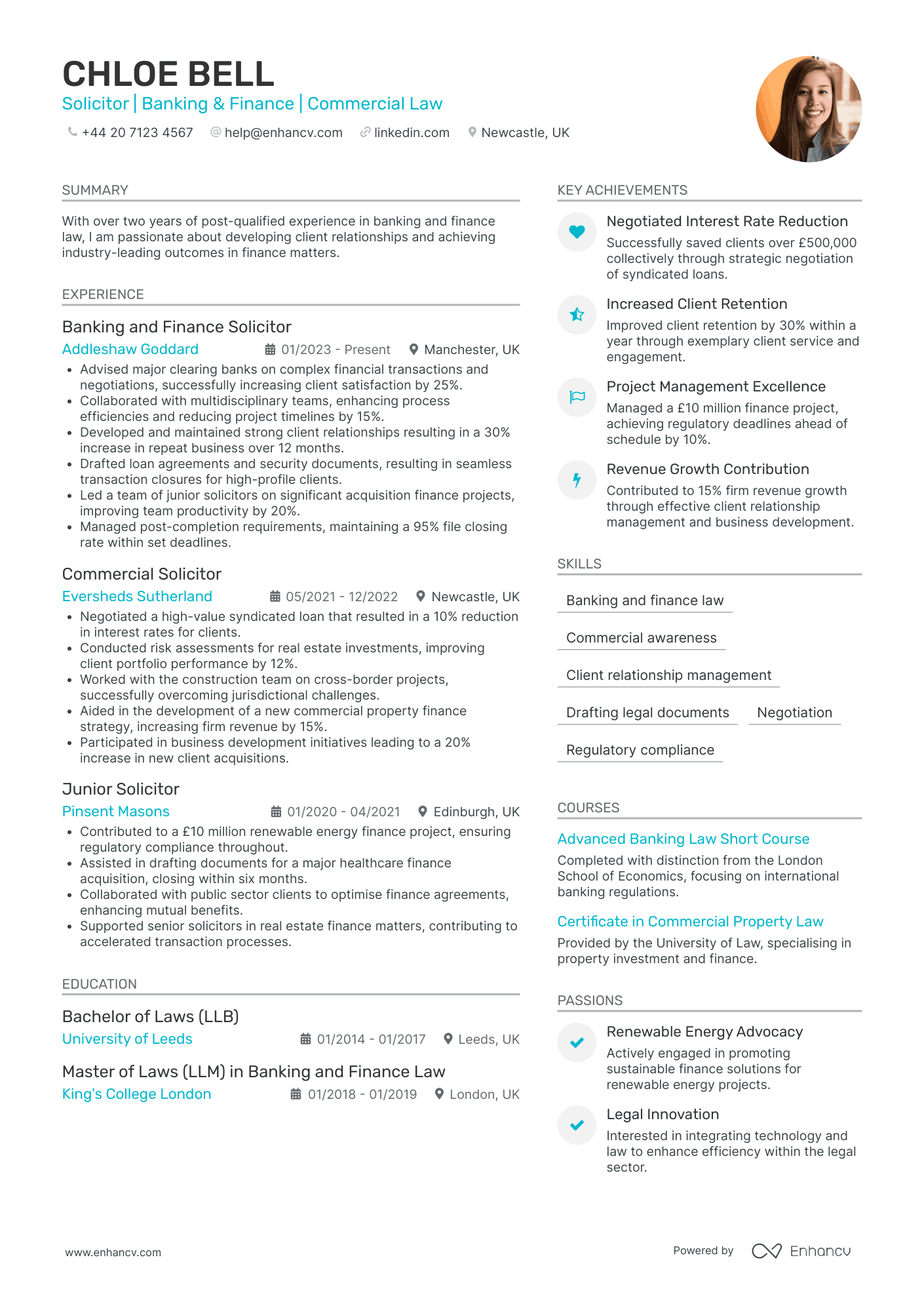 Partner level Banking Solicitor Resume Example