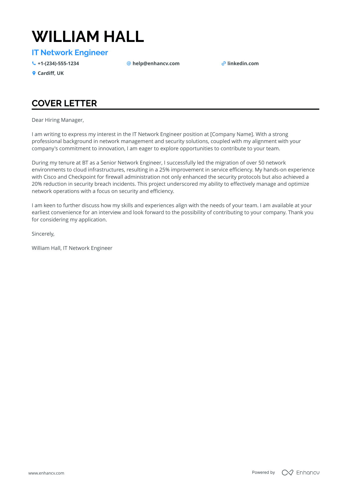 IT Network Engineer Resume Example