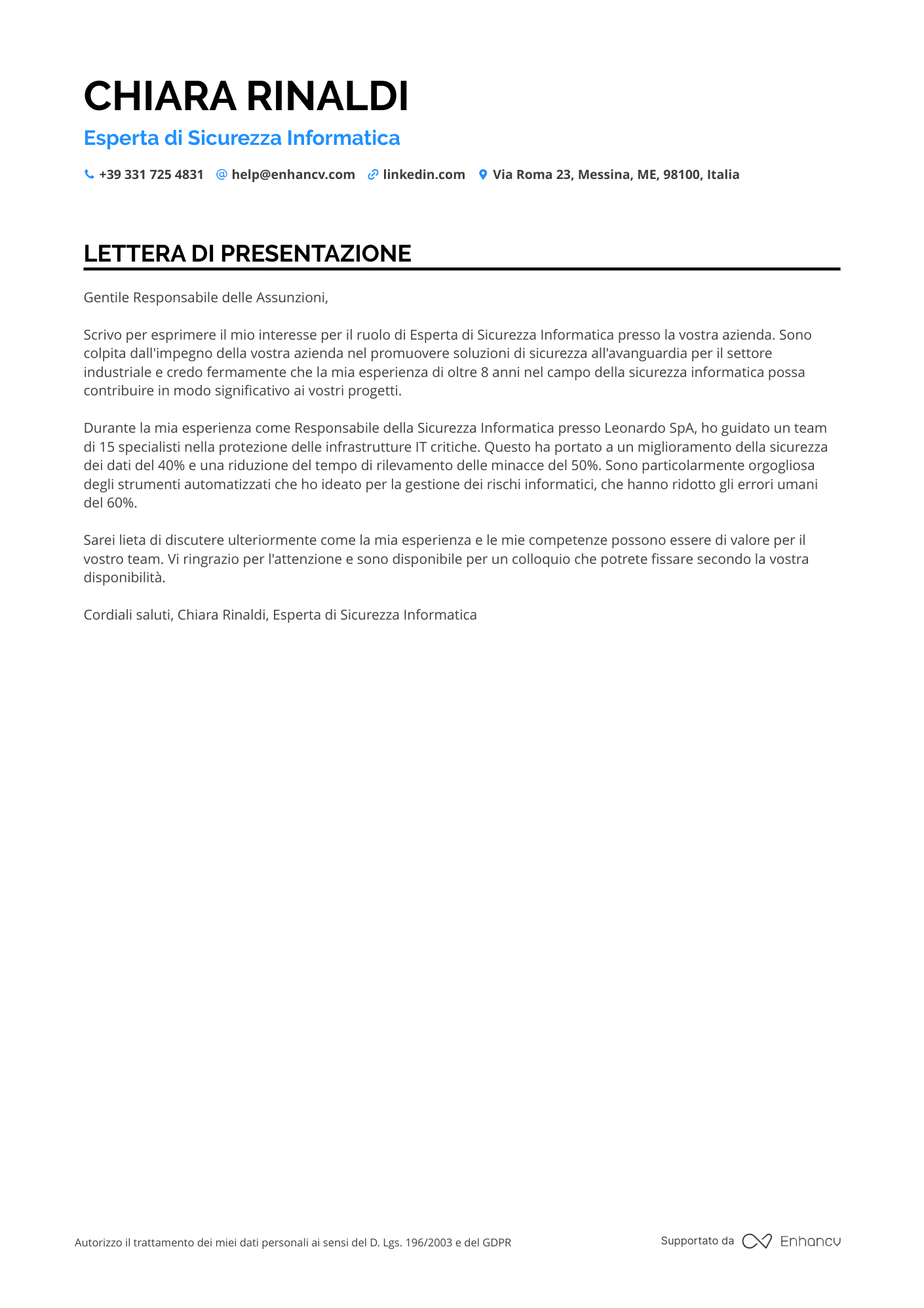 Project Manager di Vendite Resume Example