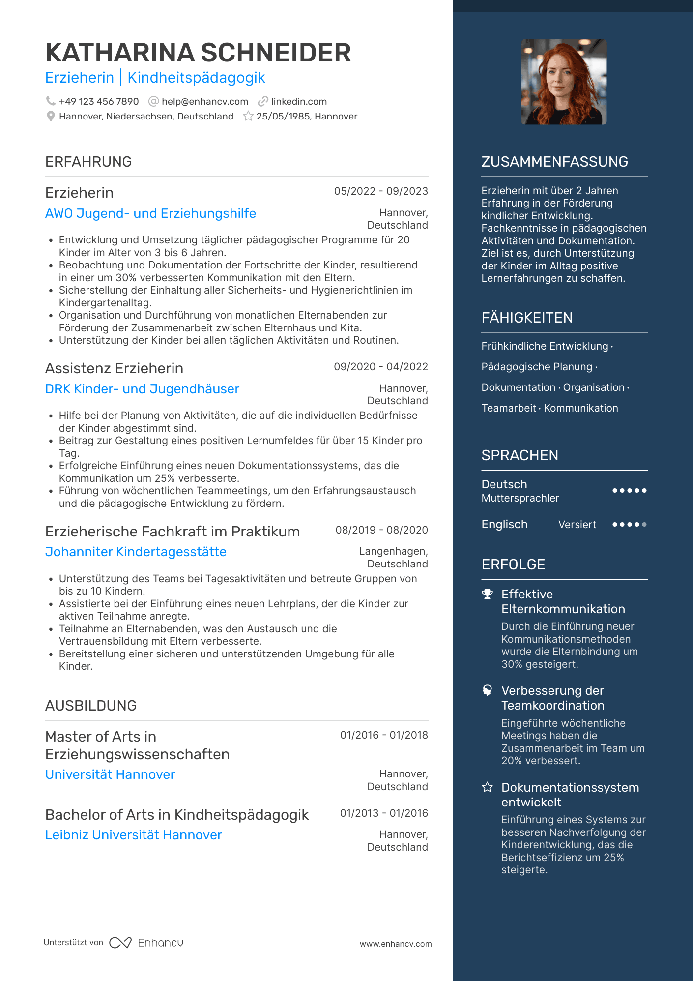 Lebenslauf als Berufseinsteiger Erzieherin Resume Example