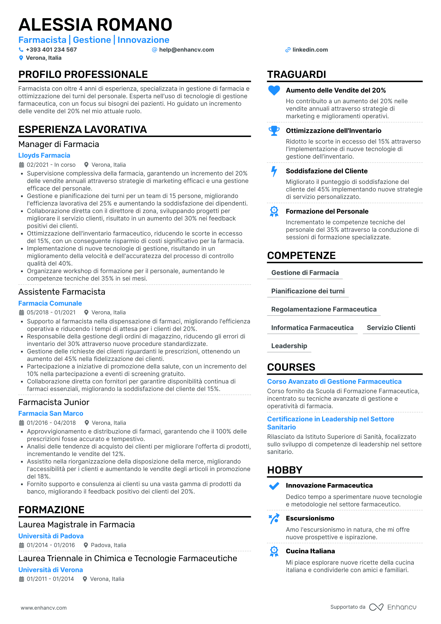 Curriculum di Farmacista Regolatore Resume Example