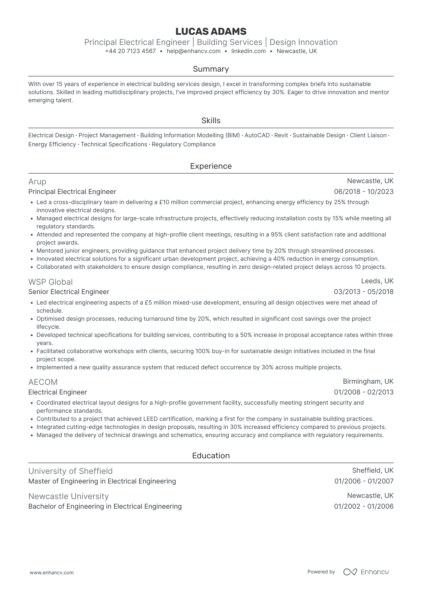 Principal Electrical Engineer Resume Example