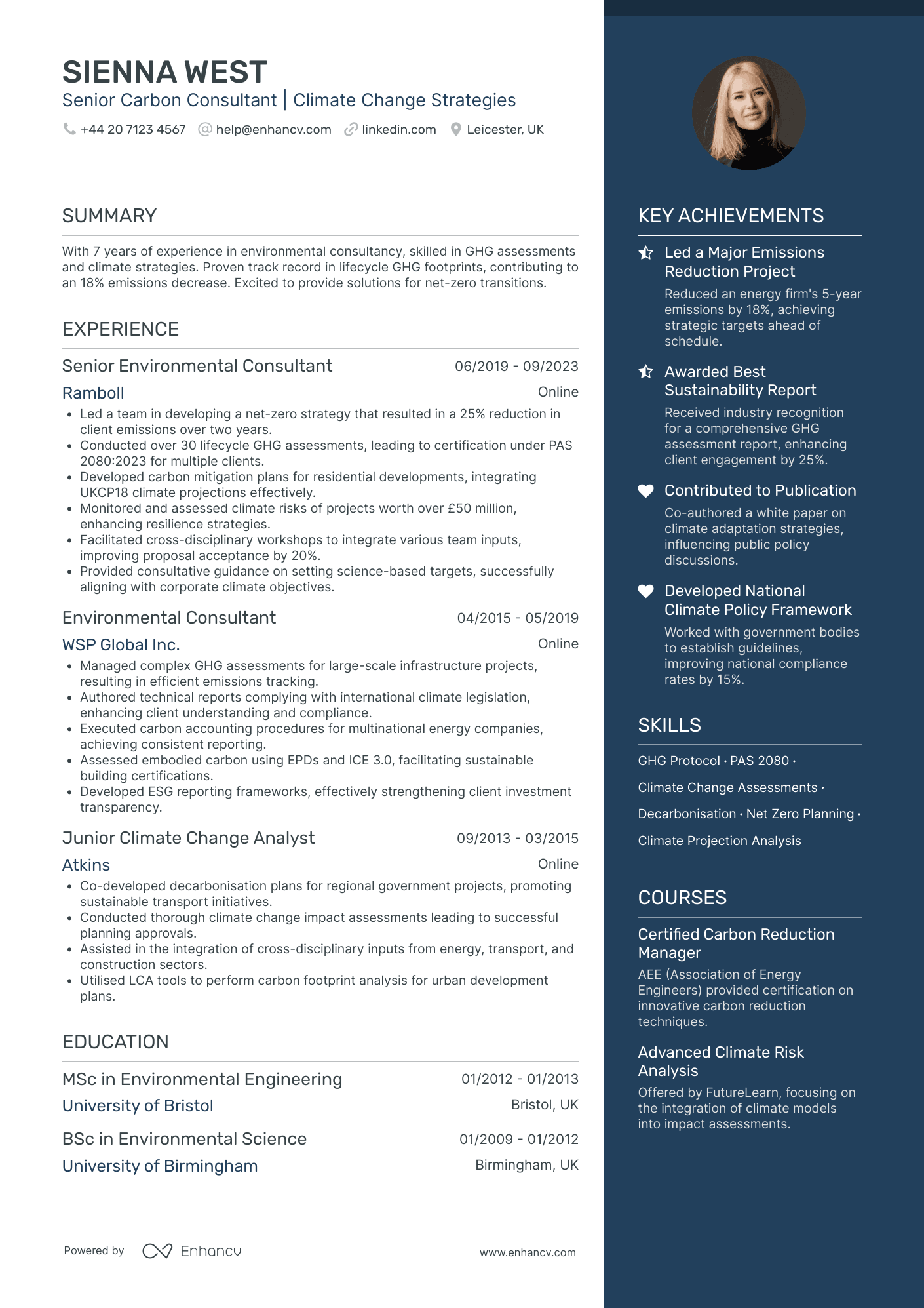 Environmental Consultant in Climate Change Resume Example