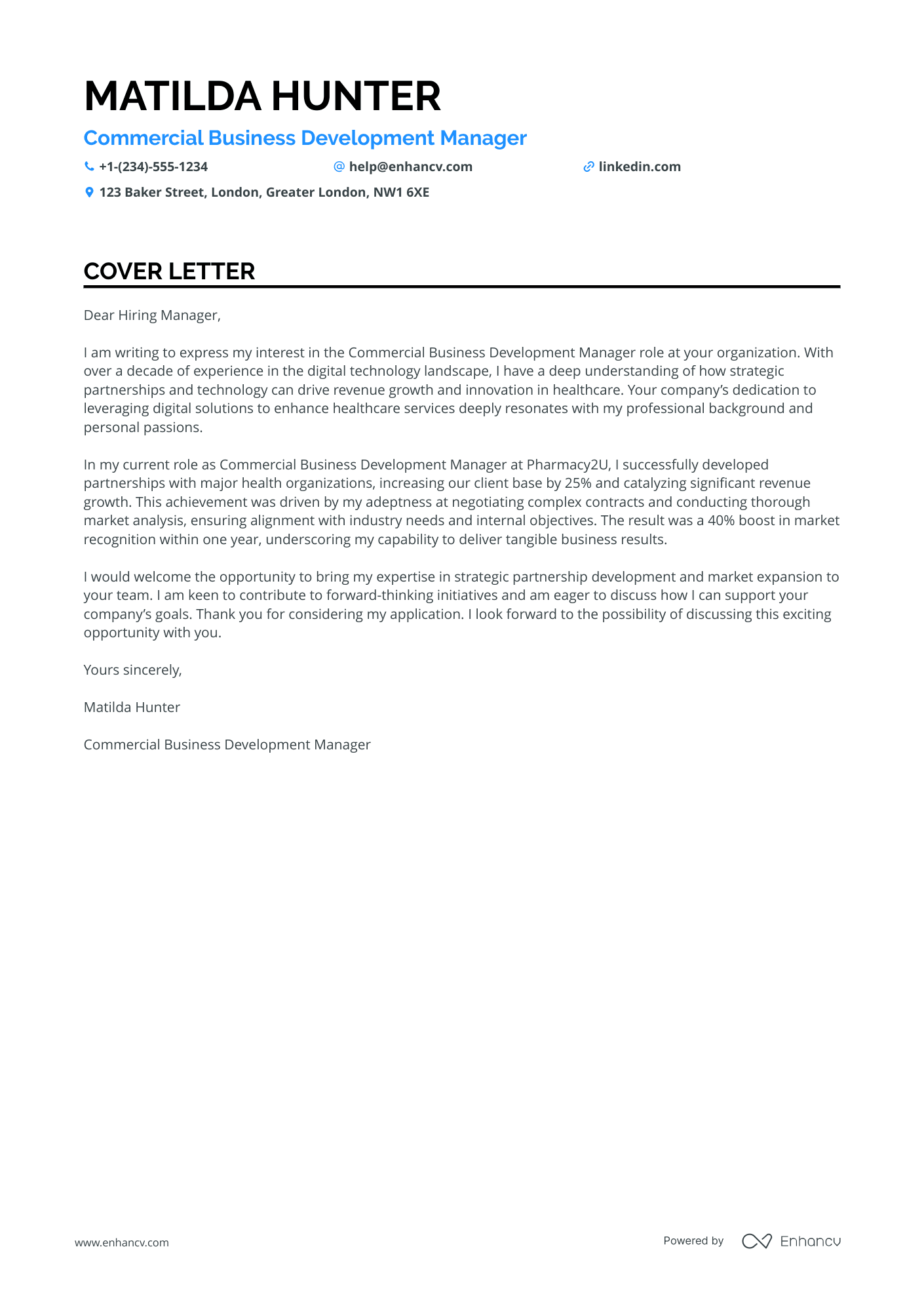 Commercial Business Development Manager Resume Example
