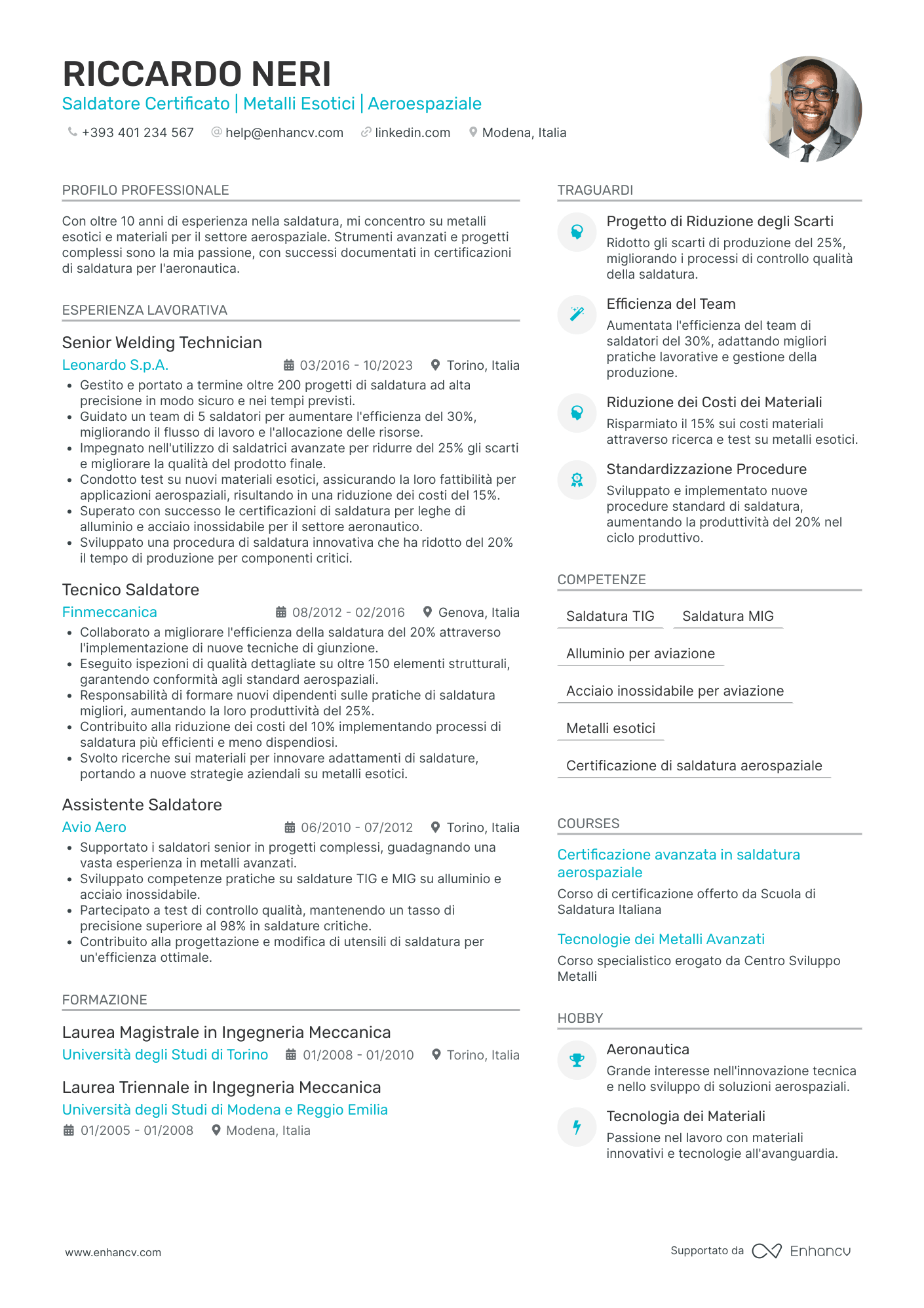 Curriculum di Saldatore Aeronautico Resume Example