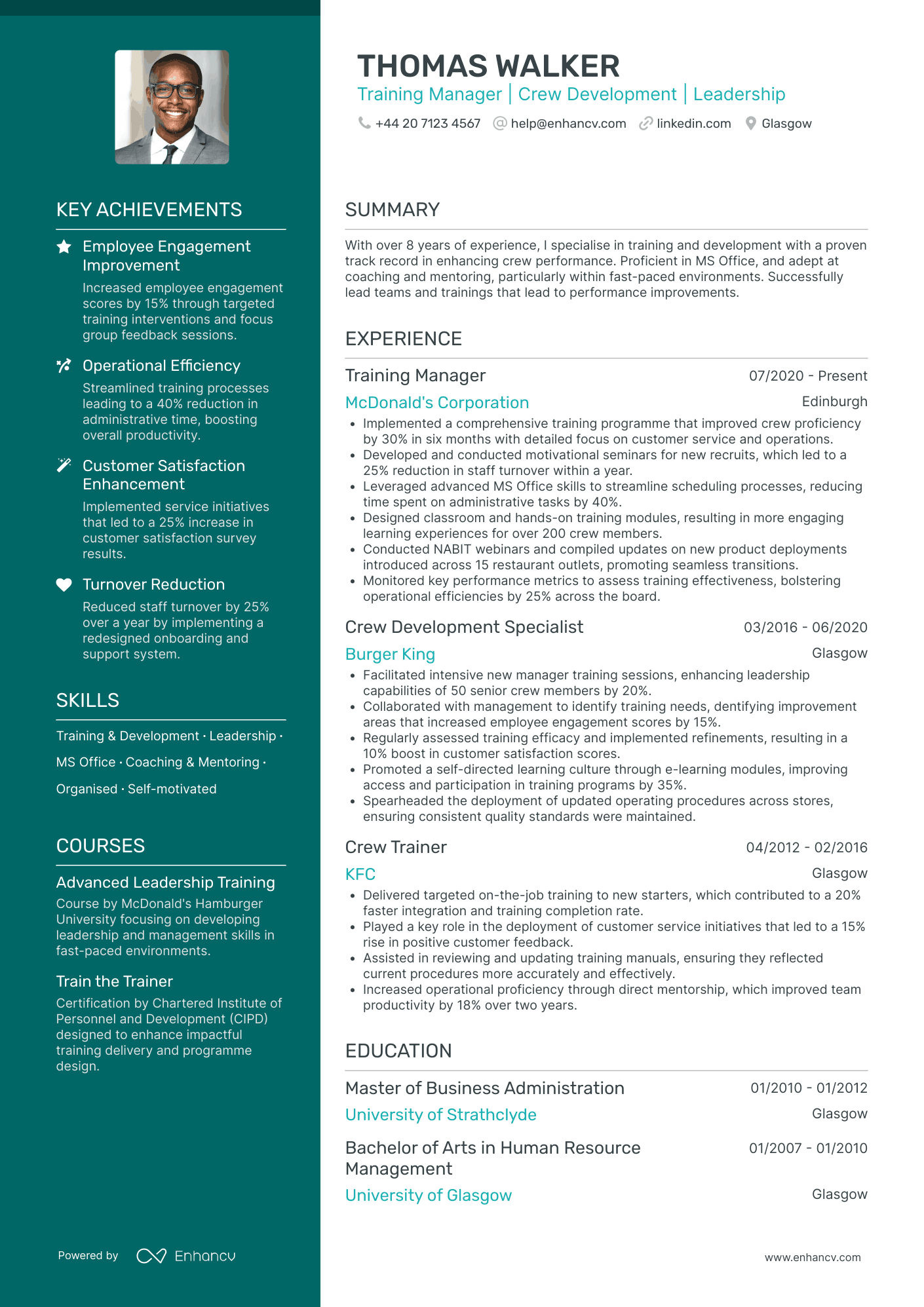 McDonalds Regional Training Consultant Resume Example