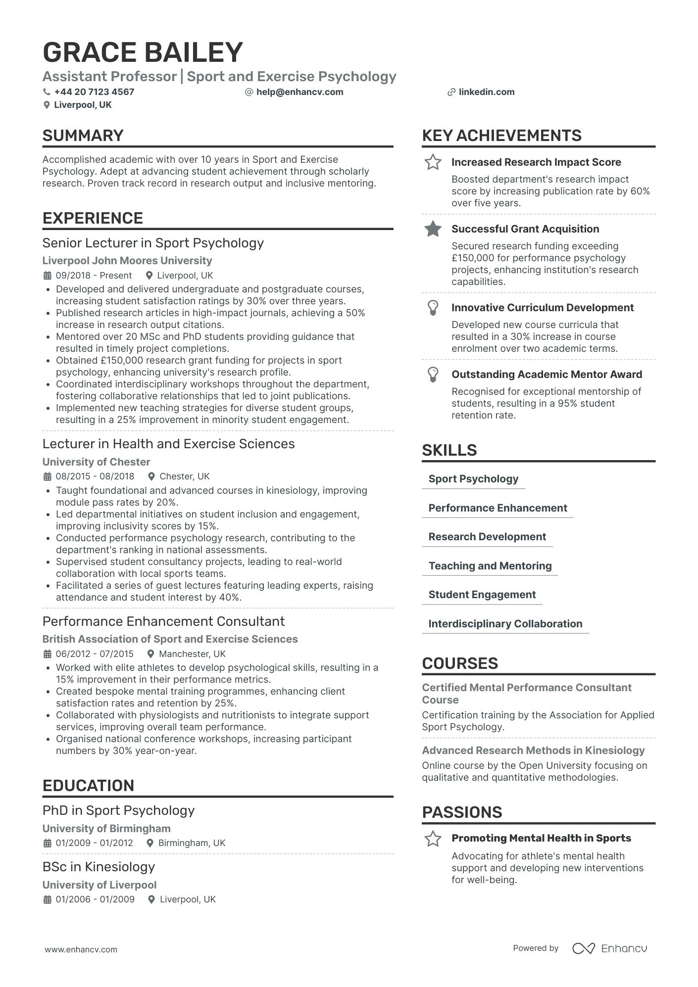 Sport and Exercise Psychologist Resume Example