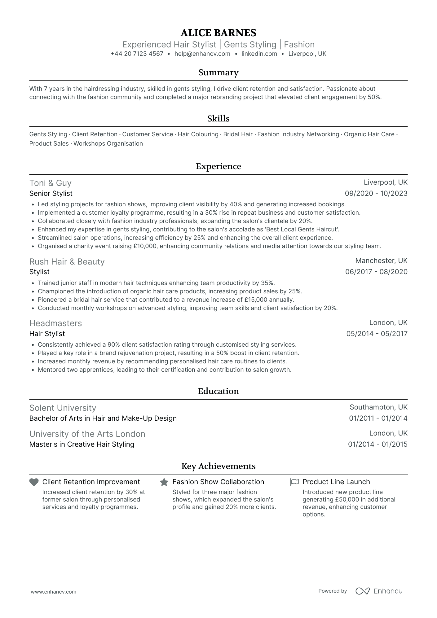 Senior Hairdresser Resume Example