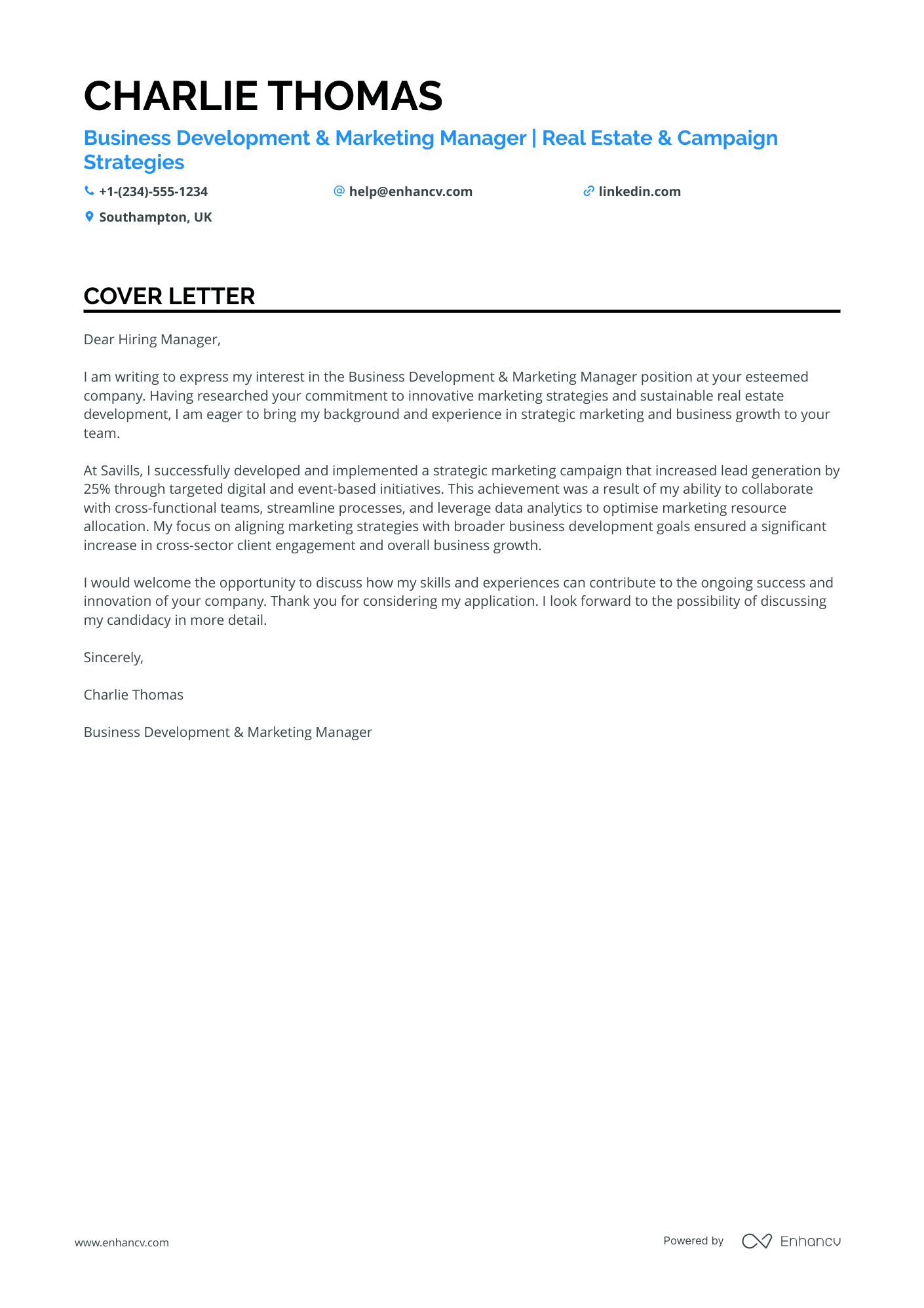 Business Development and Marketing Manager Resume Example