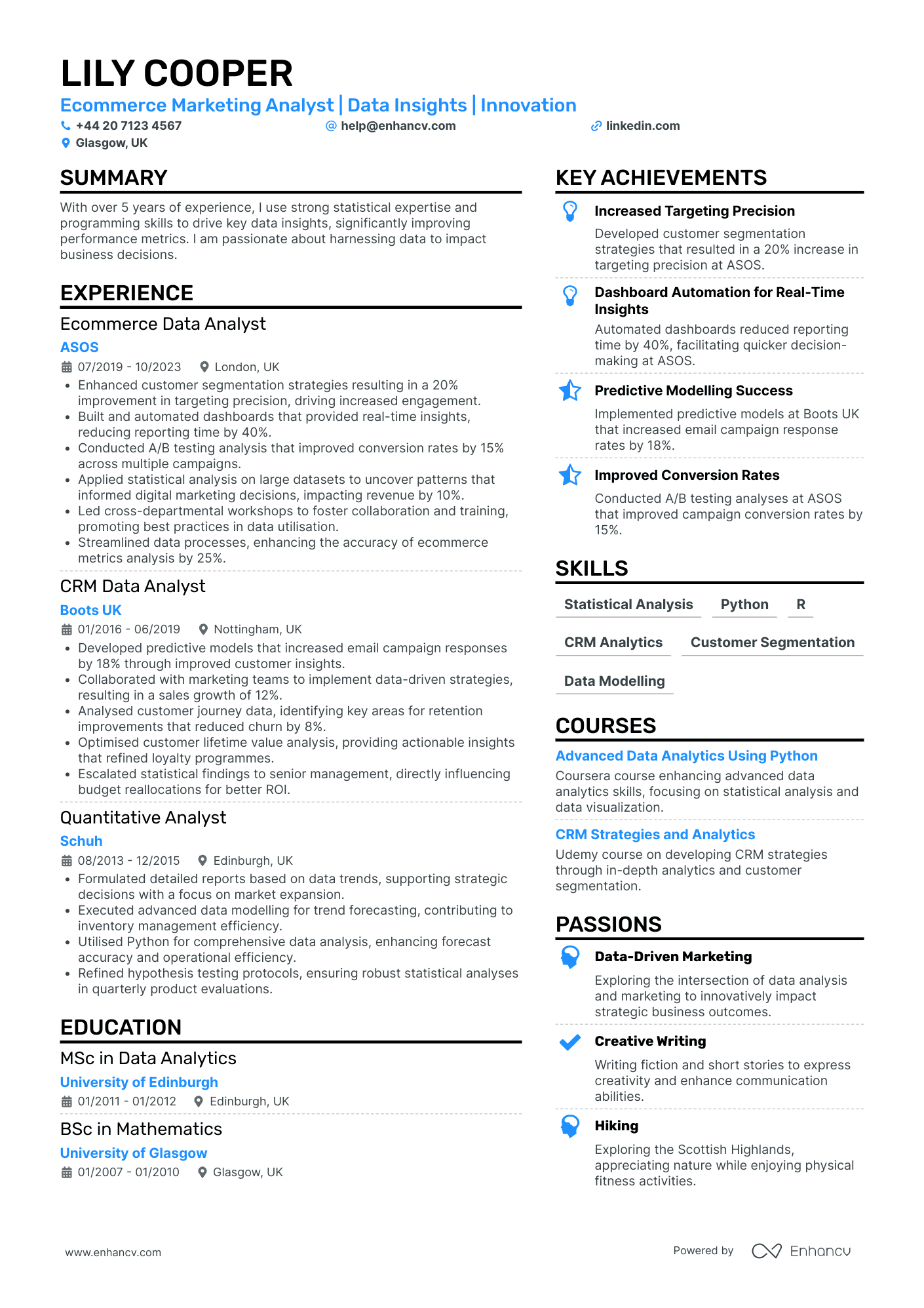 Advanced Creative Marketing Analyst Resume Example