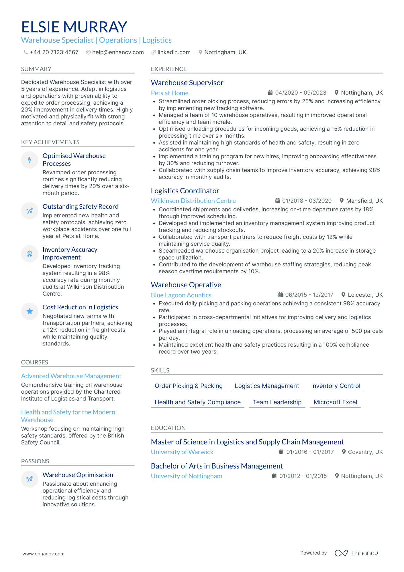 Seasonal Warehouse Worker Resume Example