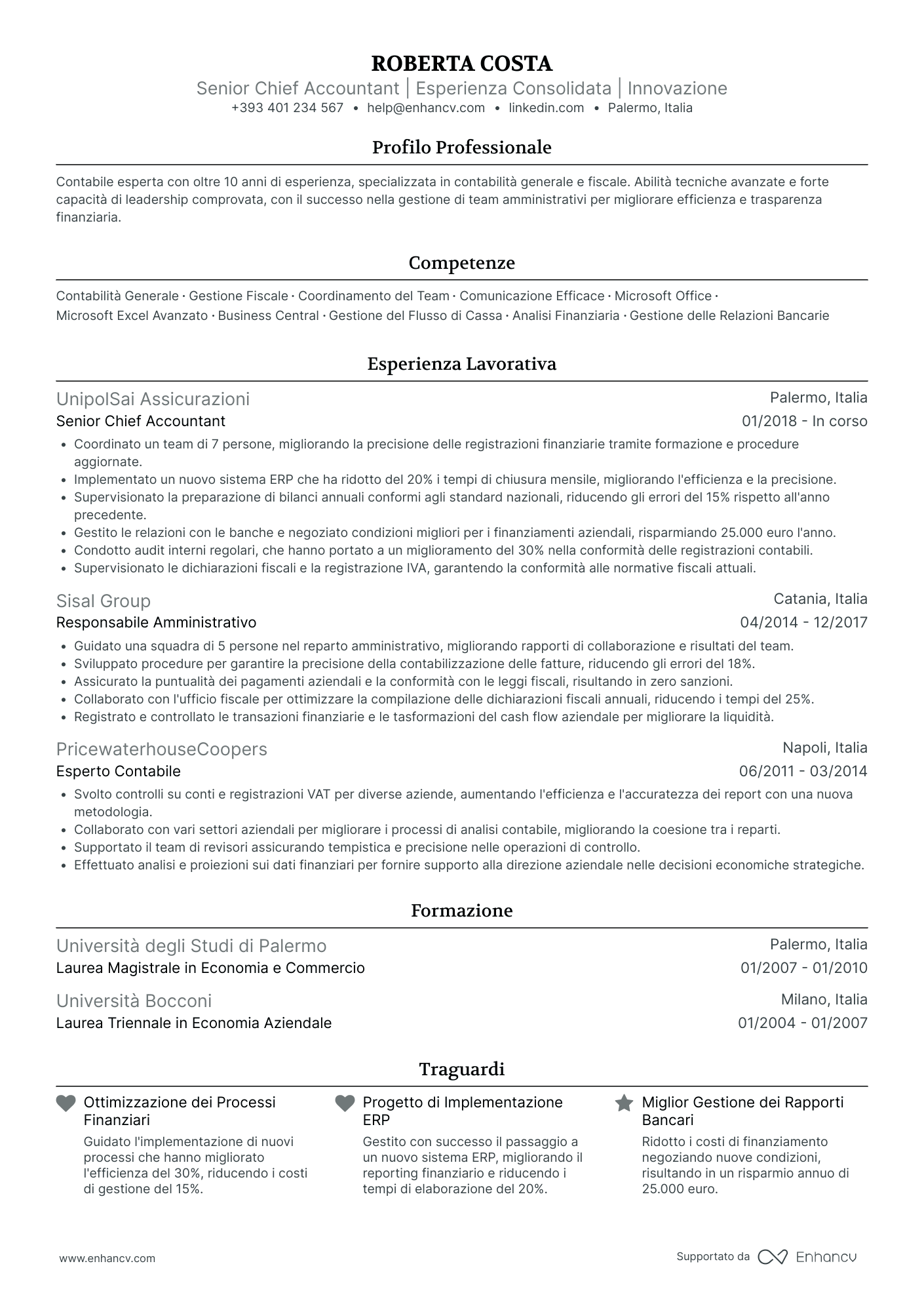 Curriculum di Contabile di società di servizi Resume Example