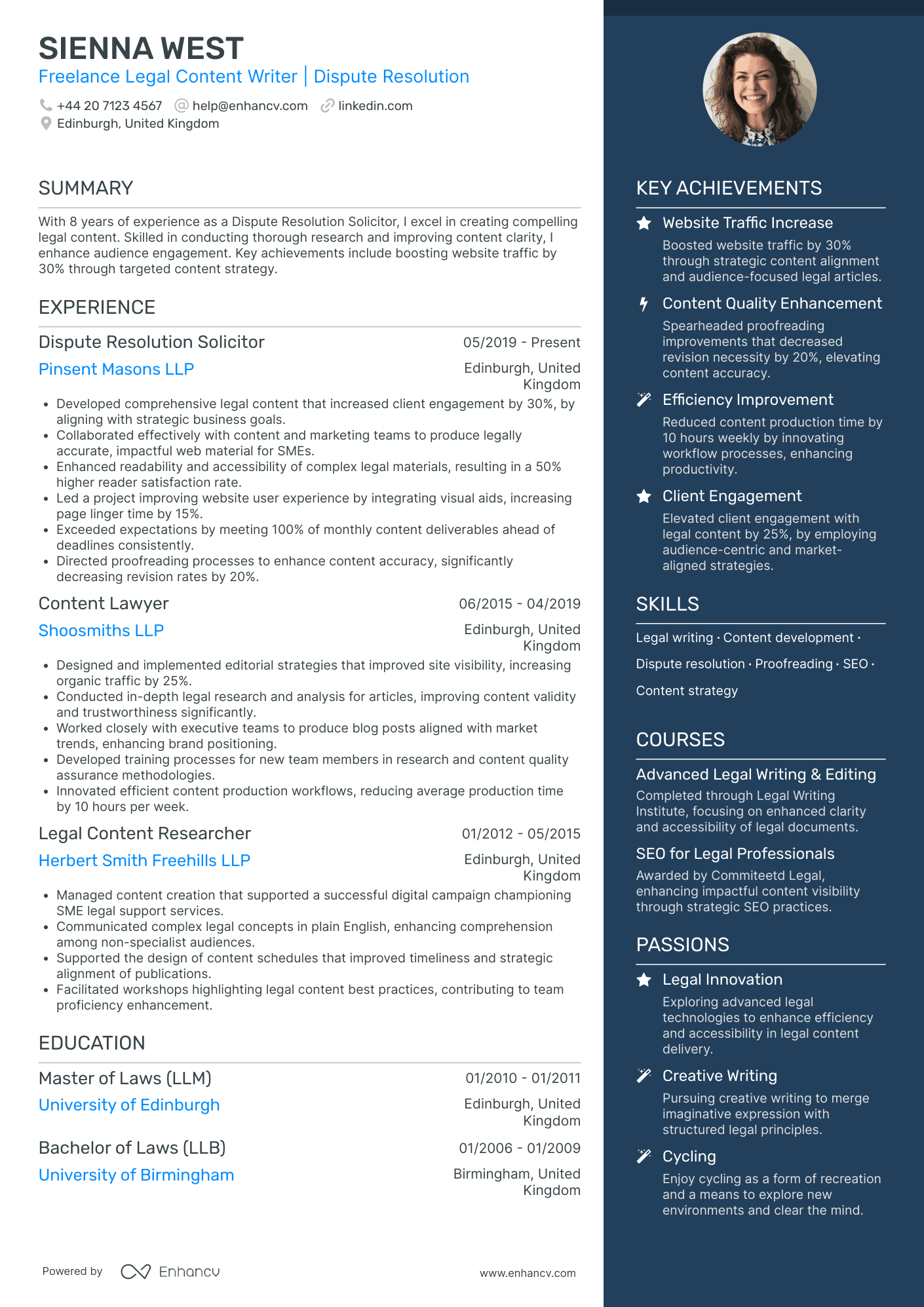 Freelance Legal Writer Resume Example