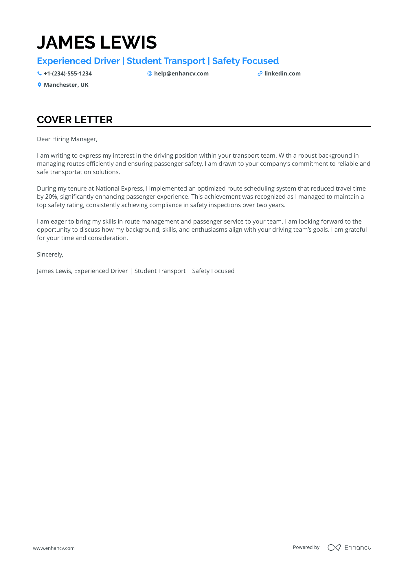 Double Decker Bus Driver Resume Example