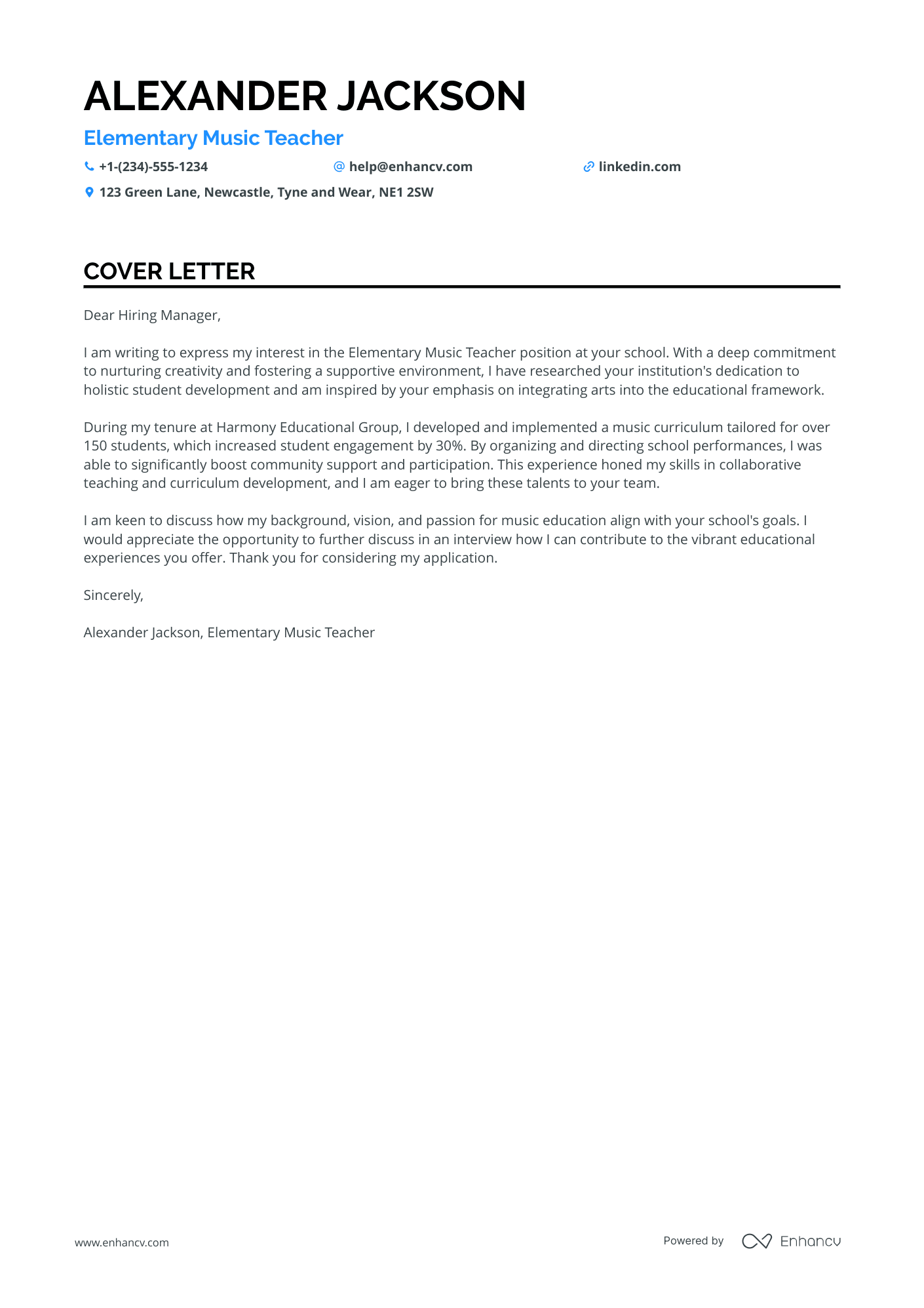 Music Teacher for Early Years Resume Example
