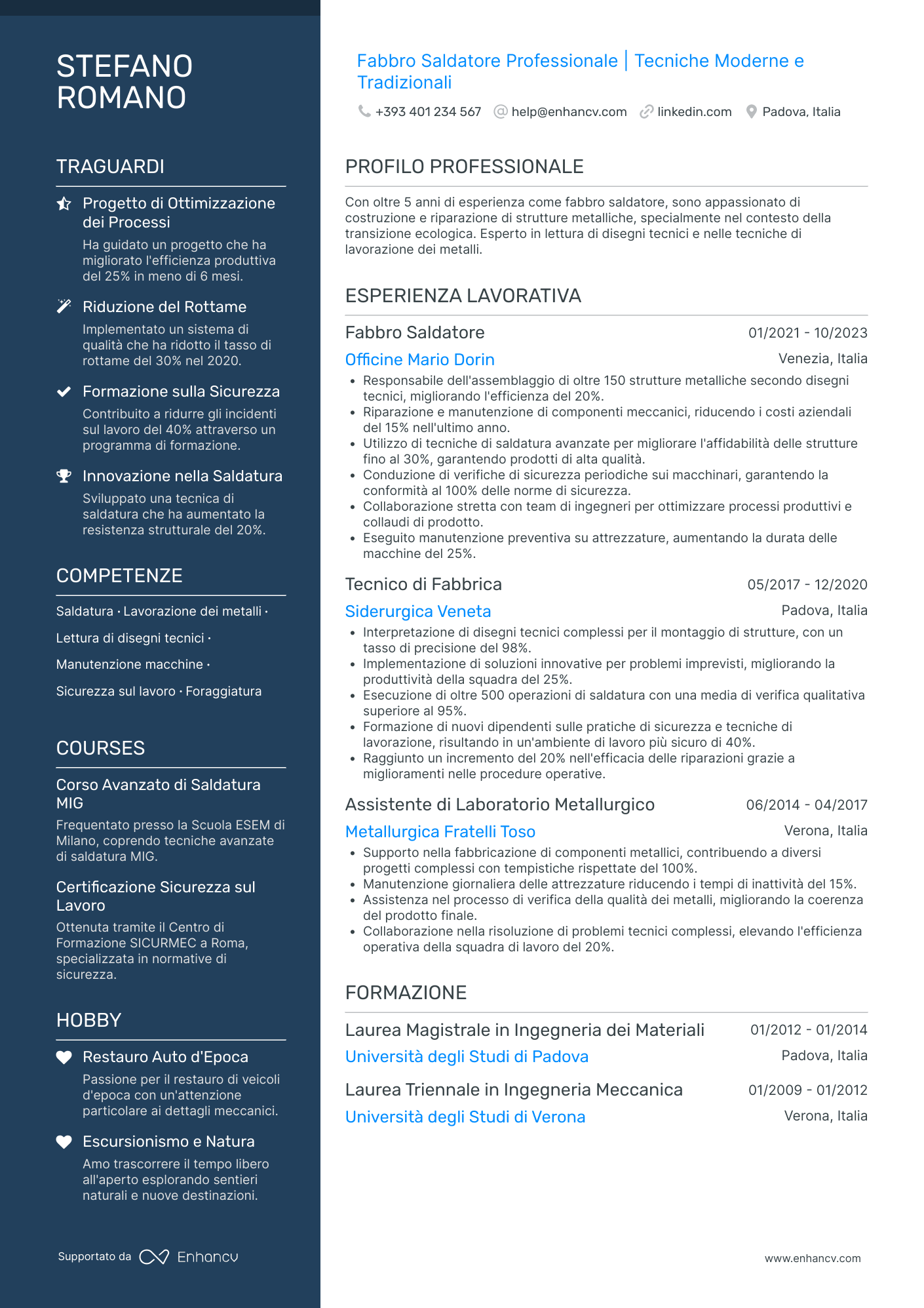 Curriculum di Saldatore Senza Esperienza Resume Example