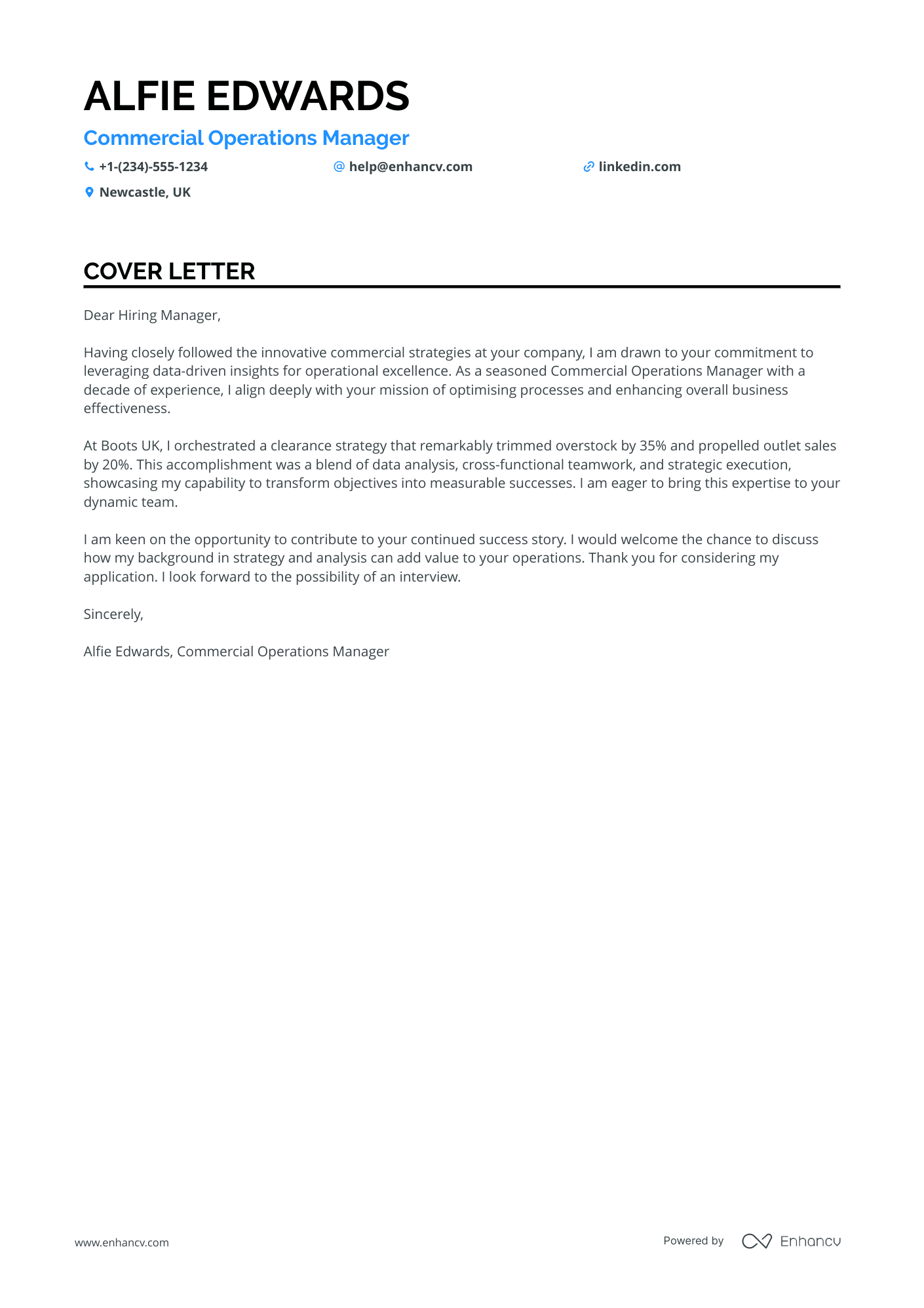 Commercial Operations Manager Resume Example