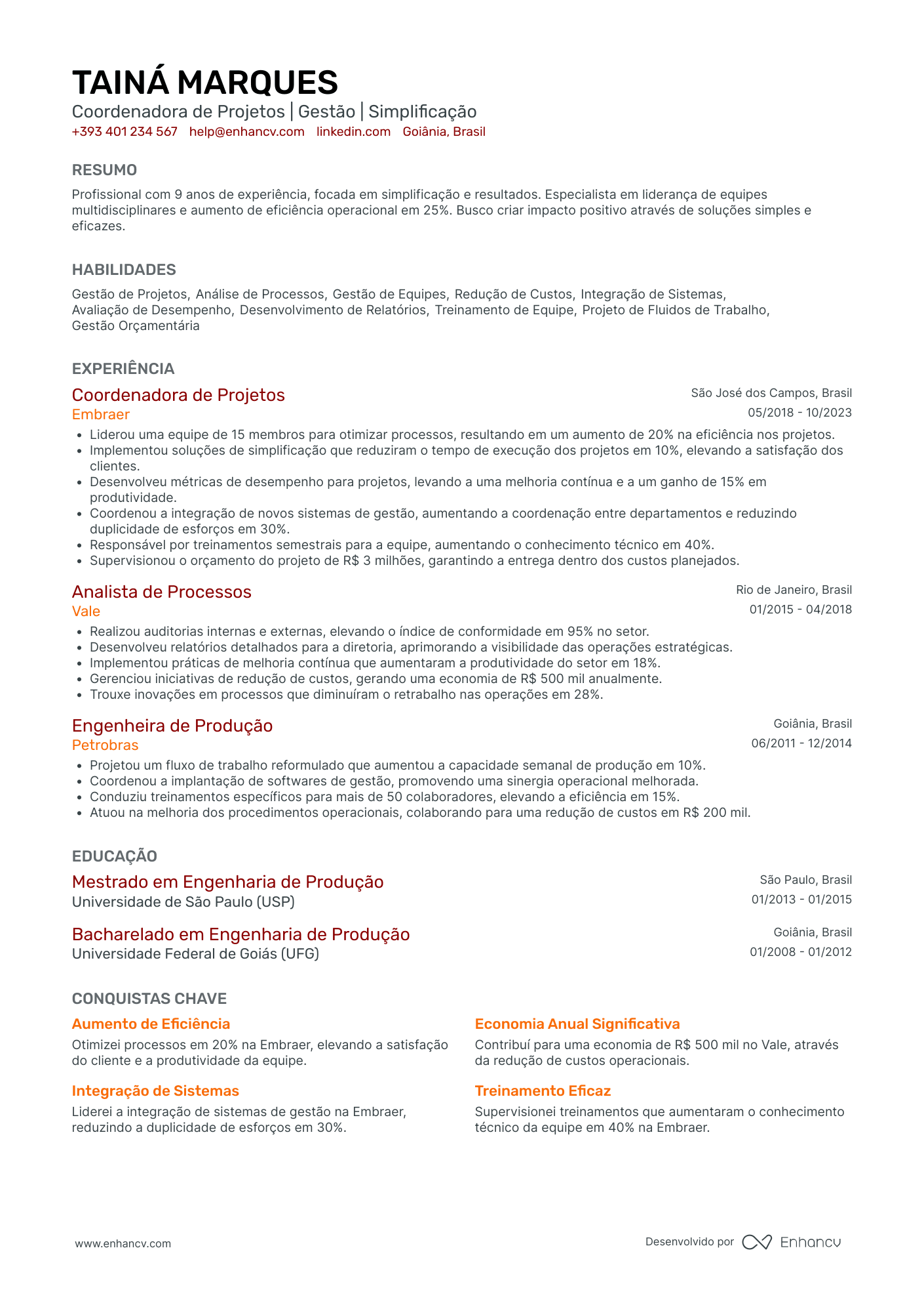 Currículo de Consultor de RH Resume Example
