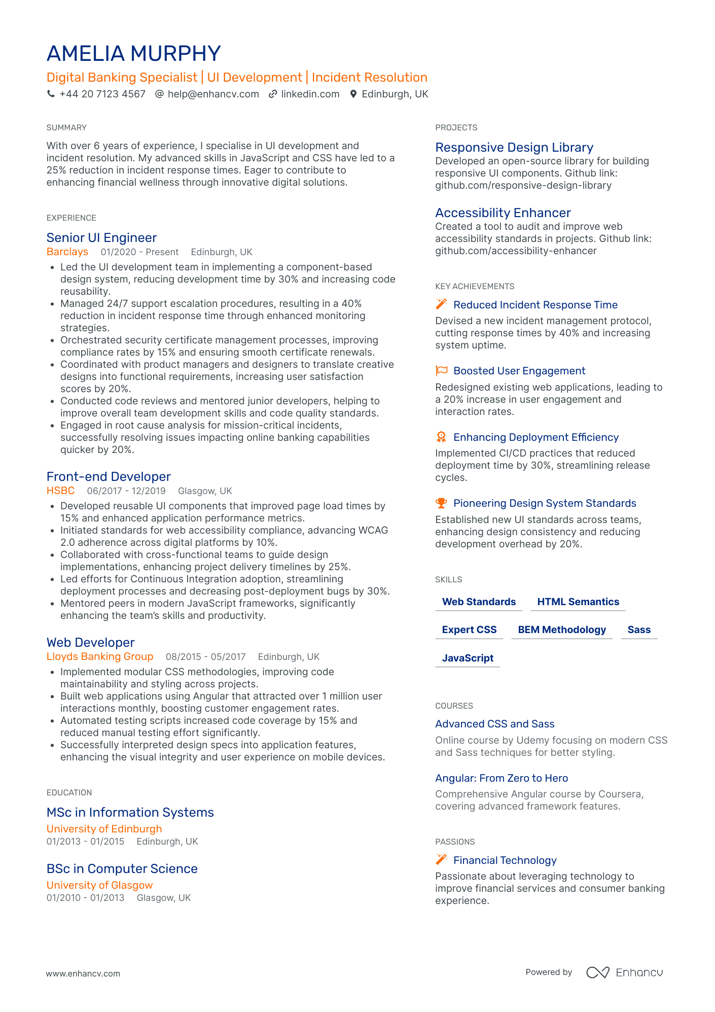 Front End Developer in Agriculture Resume Example