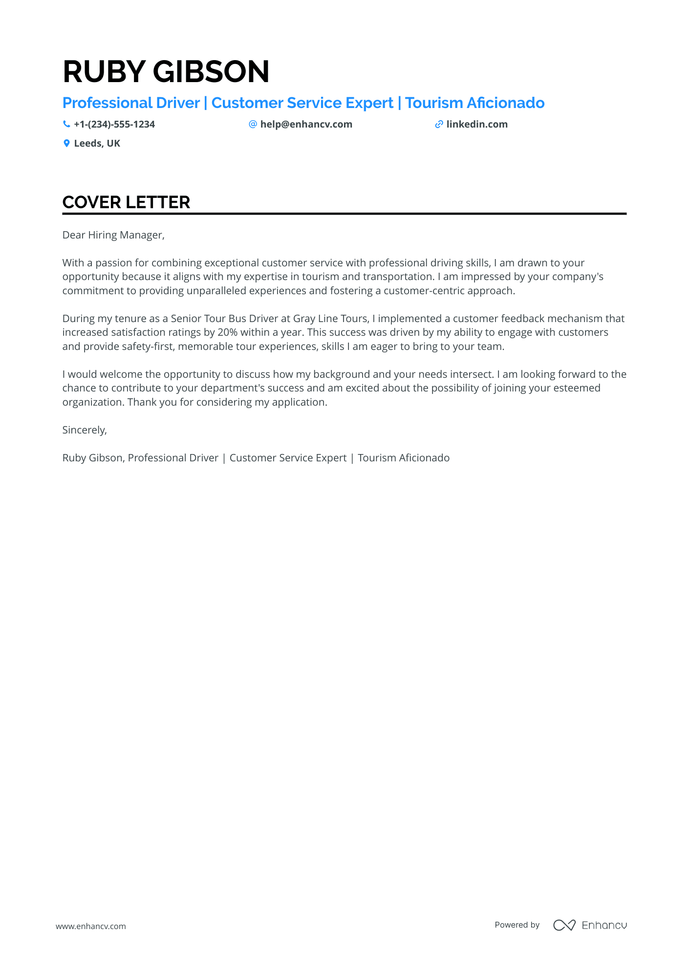 Tour Bus Driver Resume Example