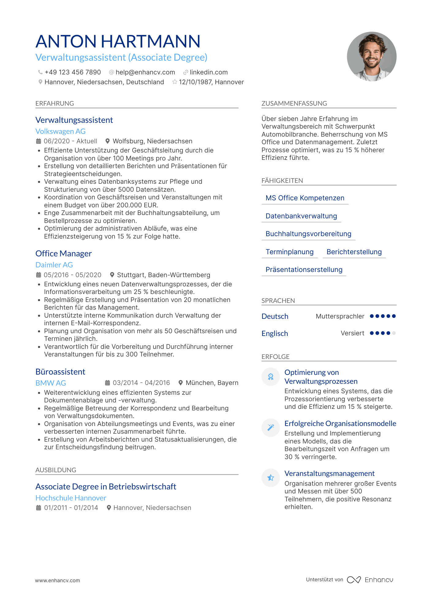 Lebenslauf in Verwaltungsassistent in der Automobilindustrie Resume Example