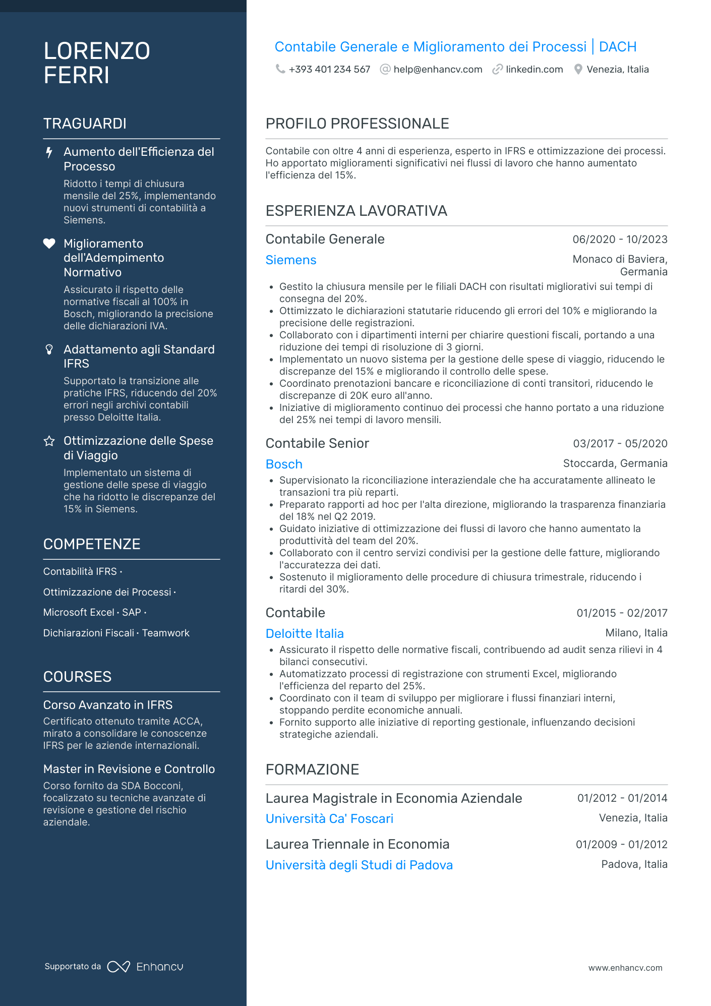 Curriculum di Contabile Prima Esperienza Resume Example