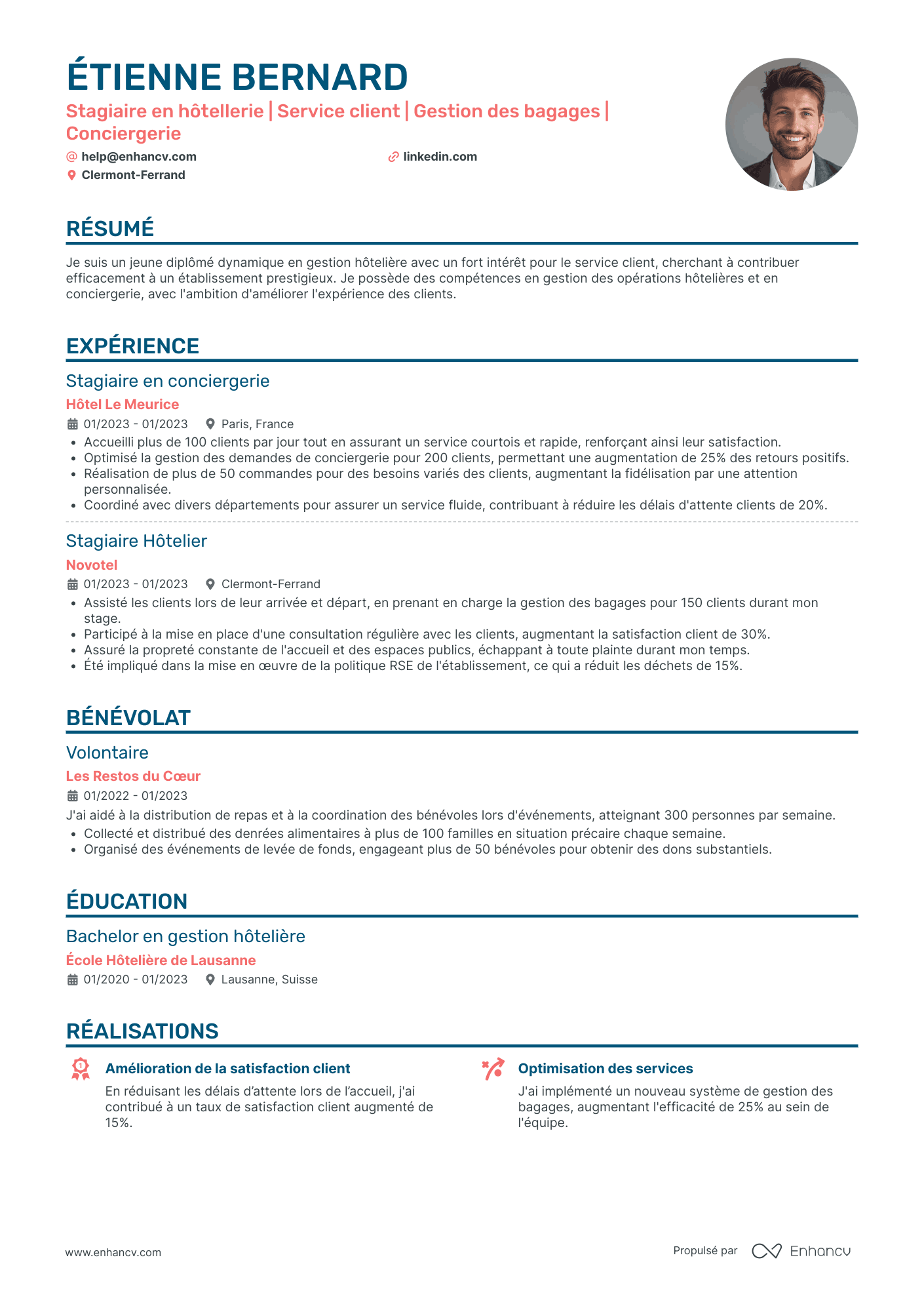 Bagagiste dans un hôtel Resume Example