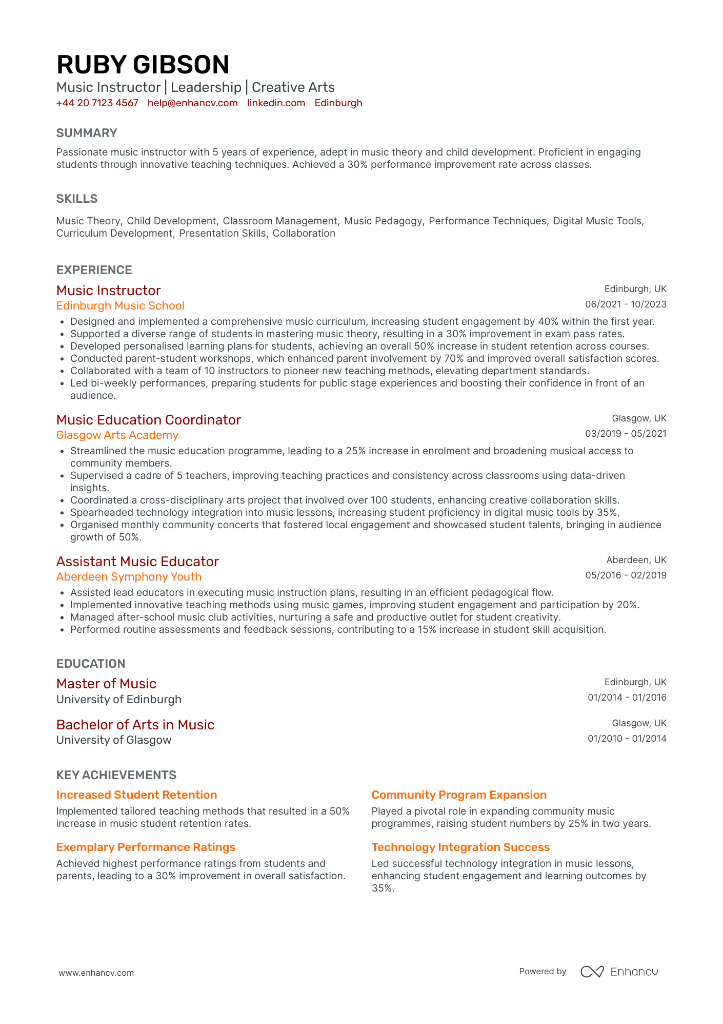 Music Sound Designer Resume Example