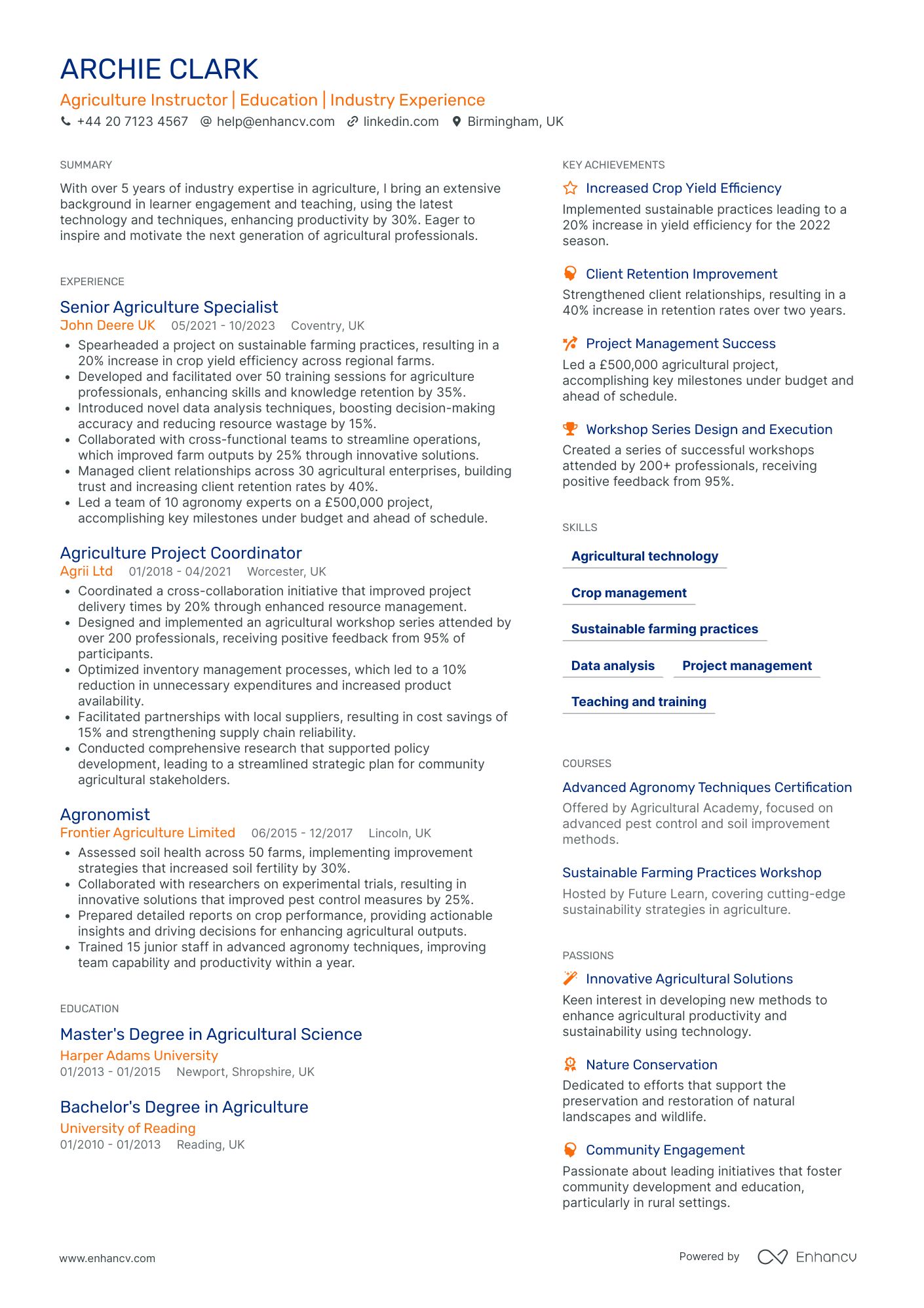 Small Business Owner in Agriculture Resume Example