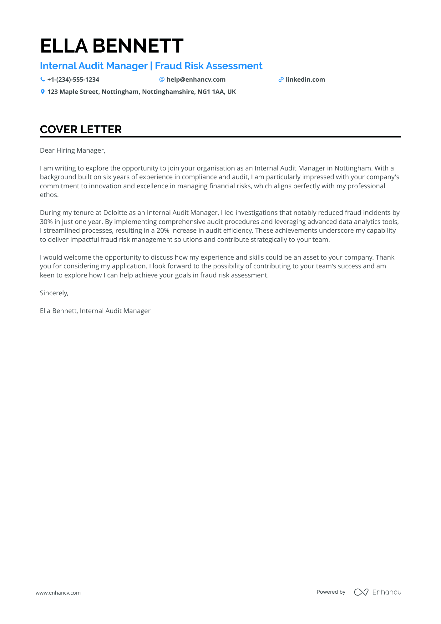 Forensic Audit Manager Resume Example