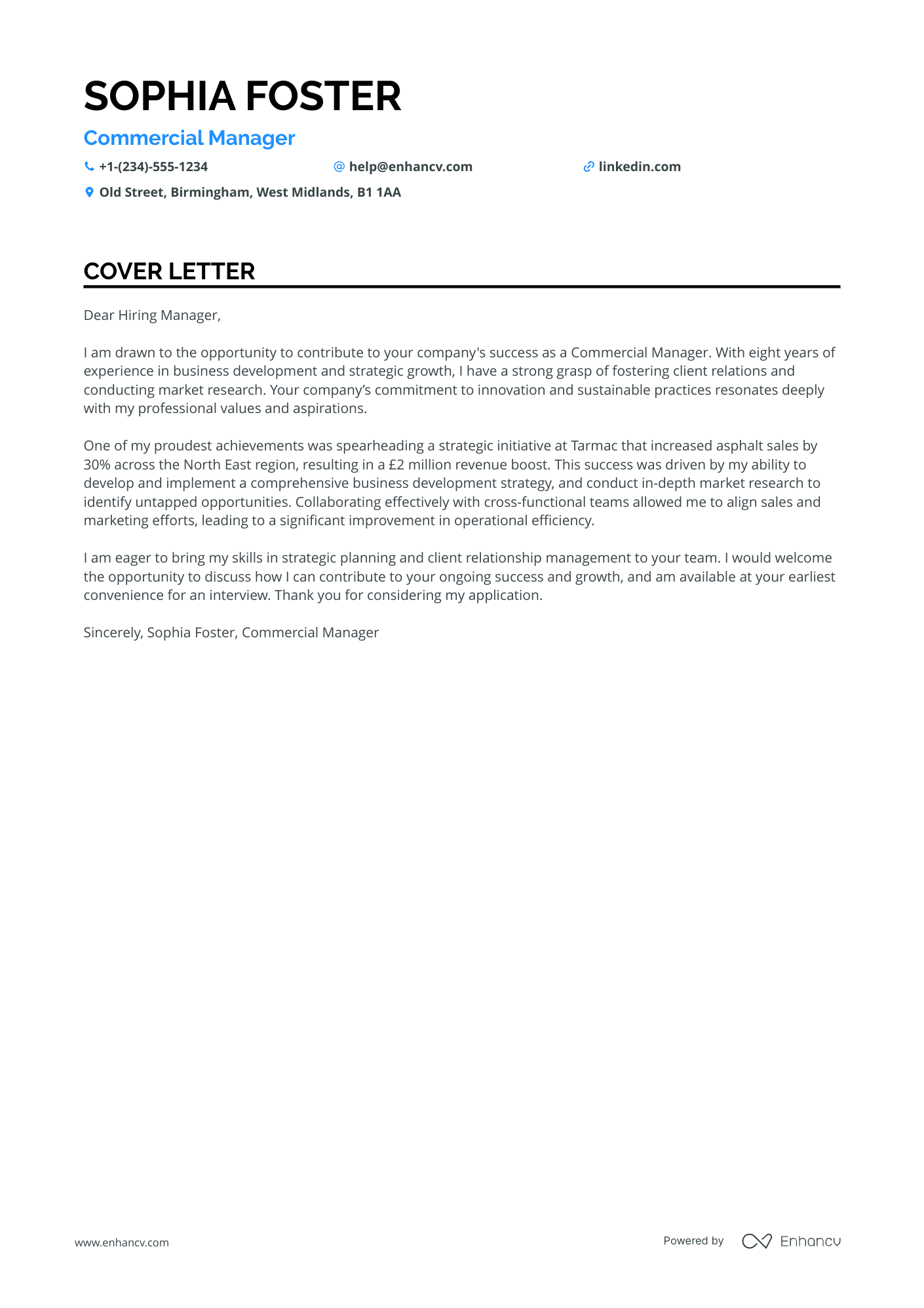 Commercial Sales Manager Resume Example