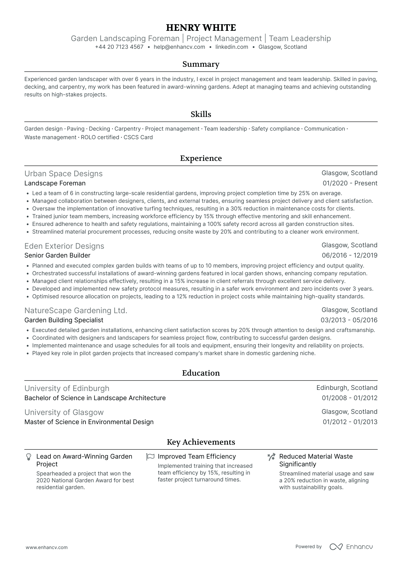 Landscaping Site Foreman Resume Example