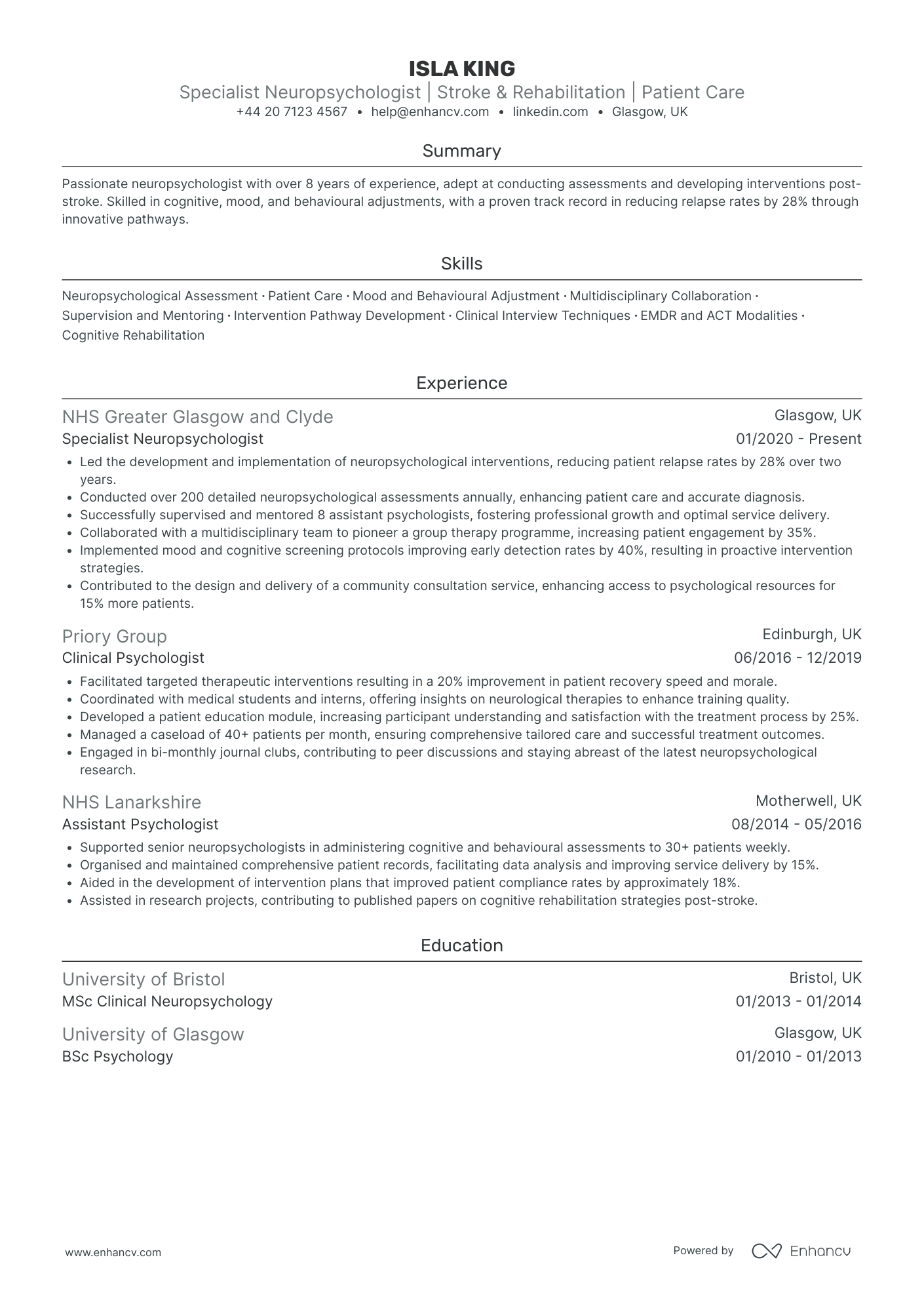 Neuropsychologist Resume Example