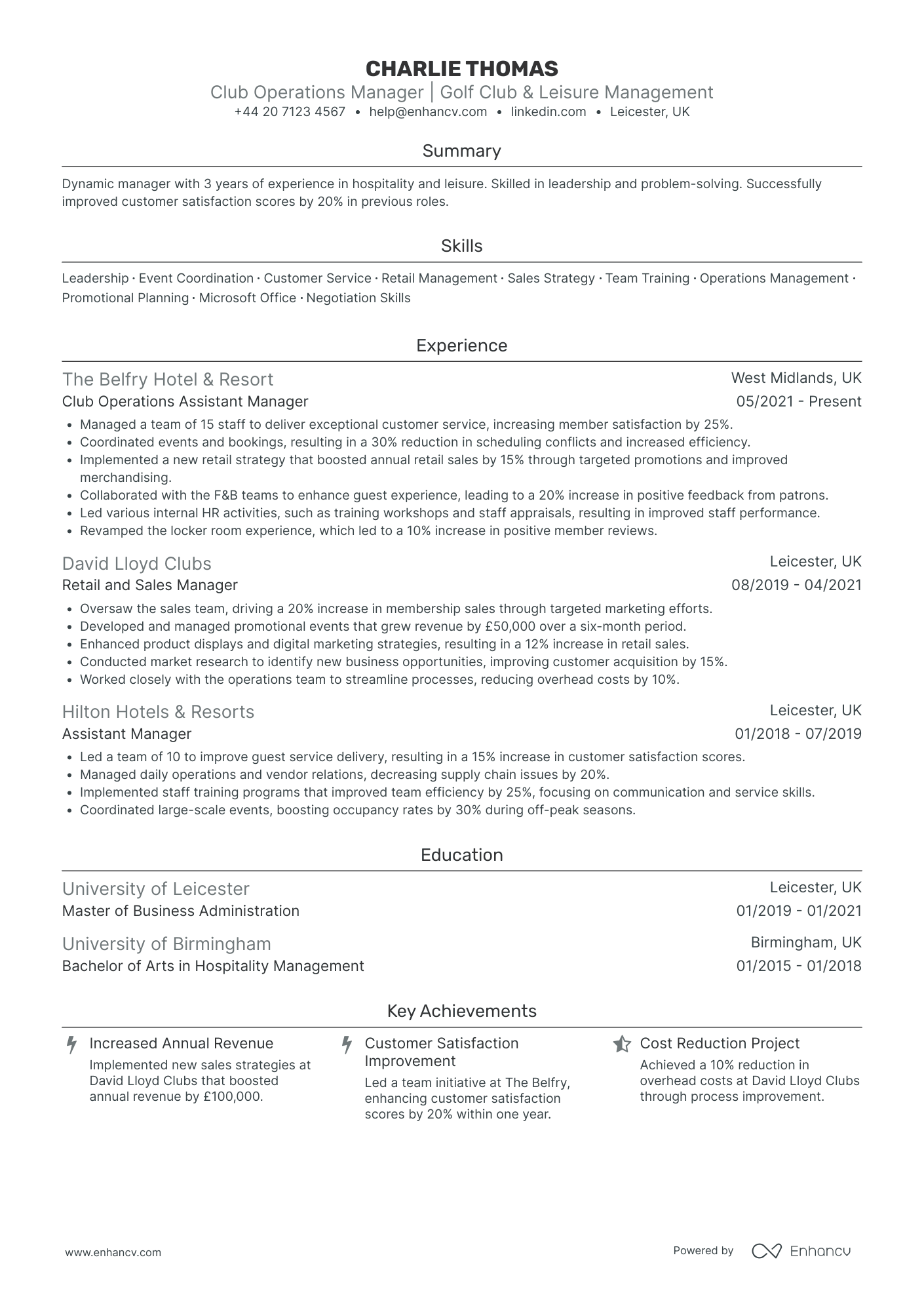 Luxury Retail Operations Manager Resume Example