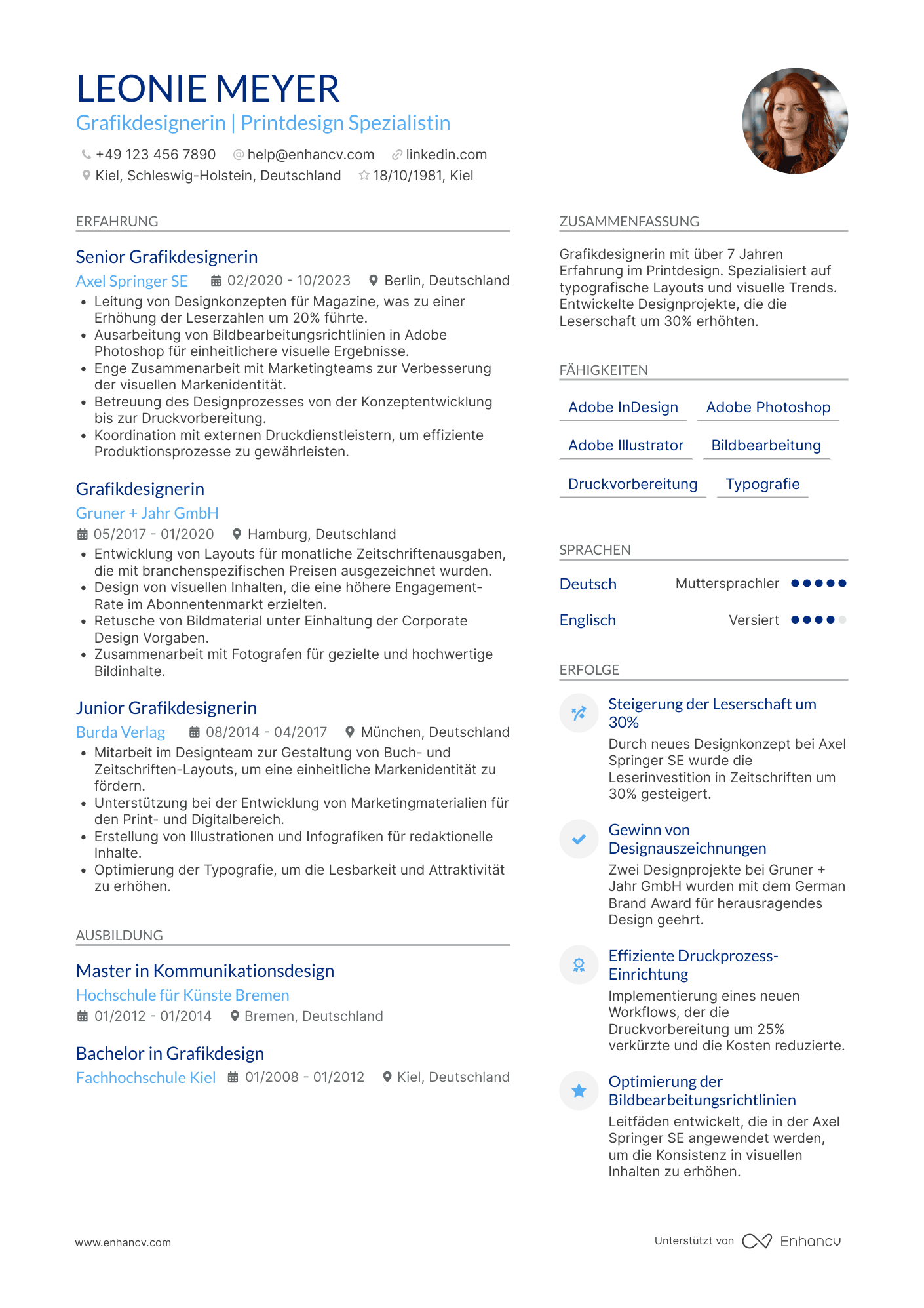 Lebenslauf in Grafikdesigner im Verlagswesen Resume Example