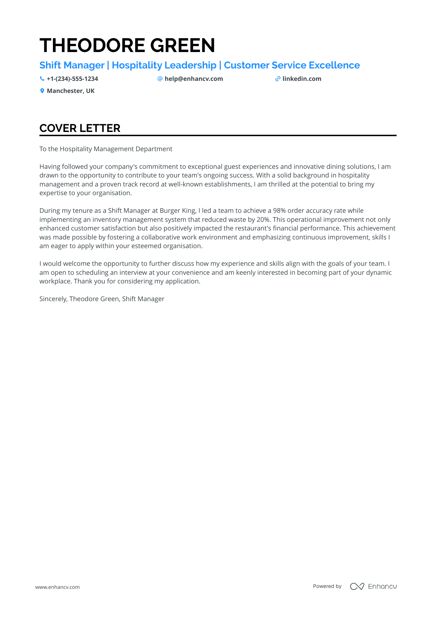 McDonalds Shift Manager Resume Example