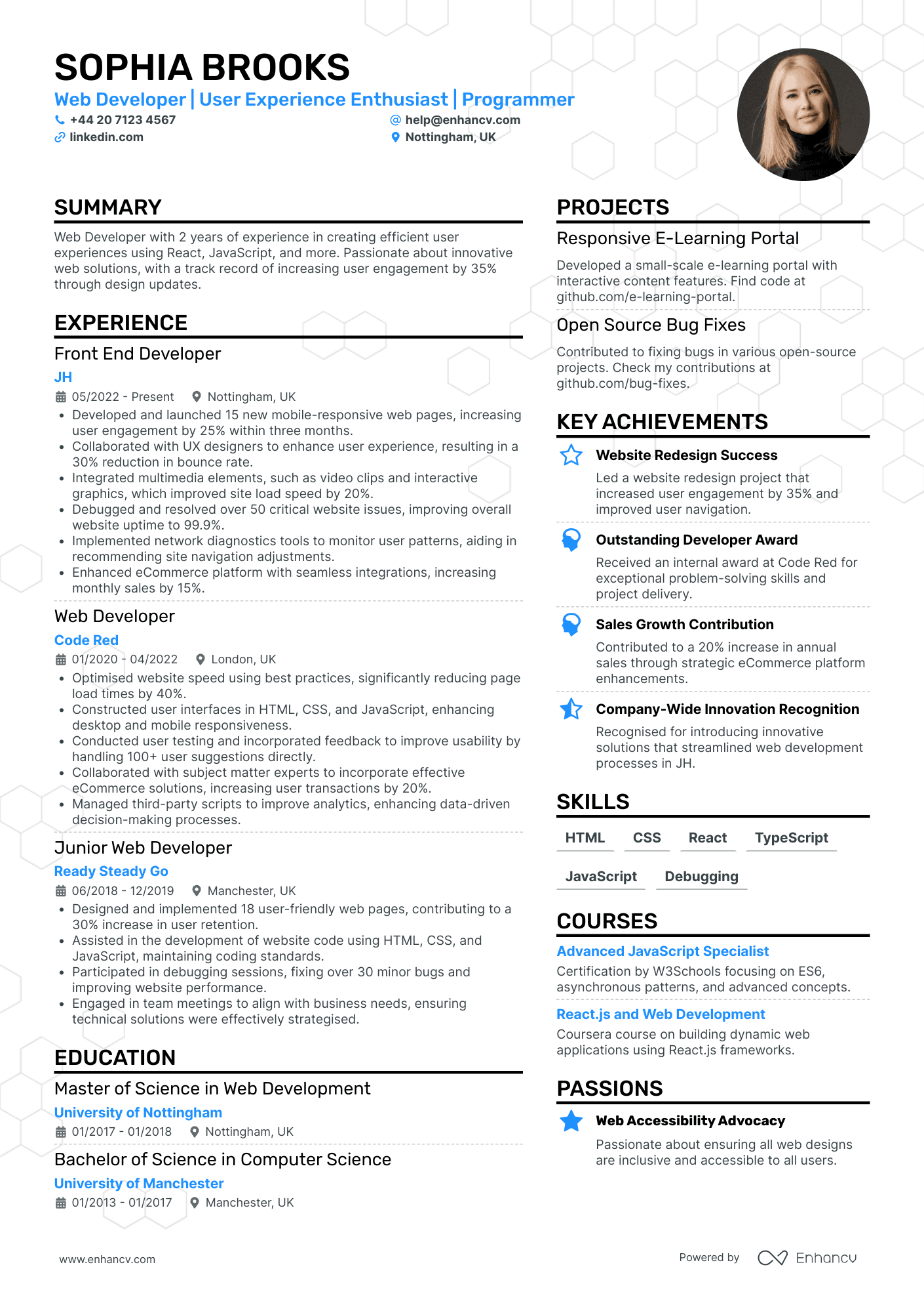 Front End Developer in Healthcare Resume Example