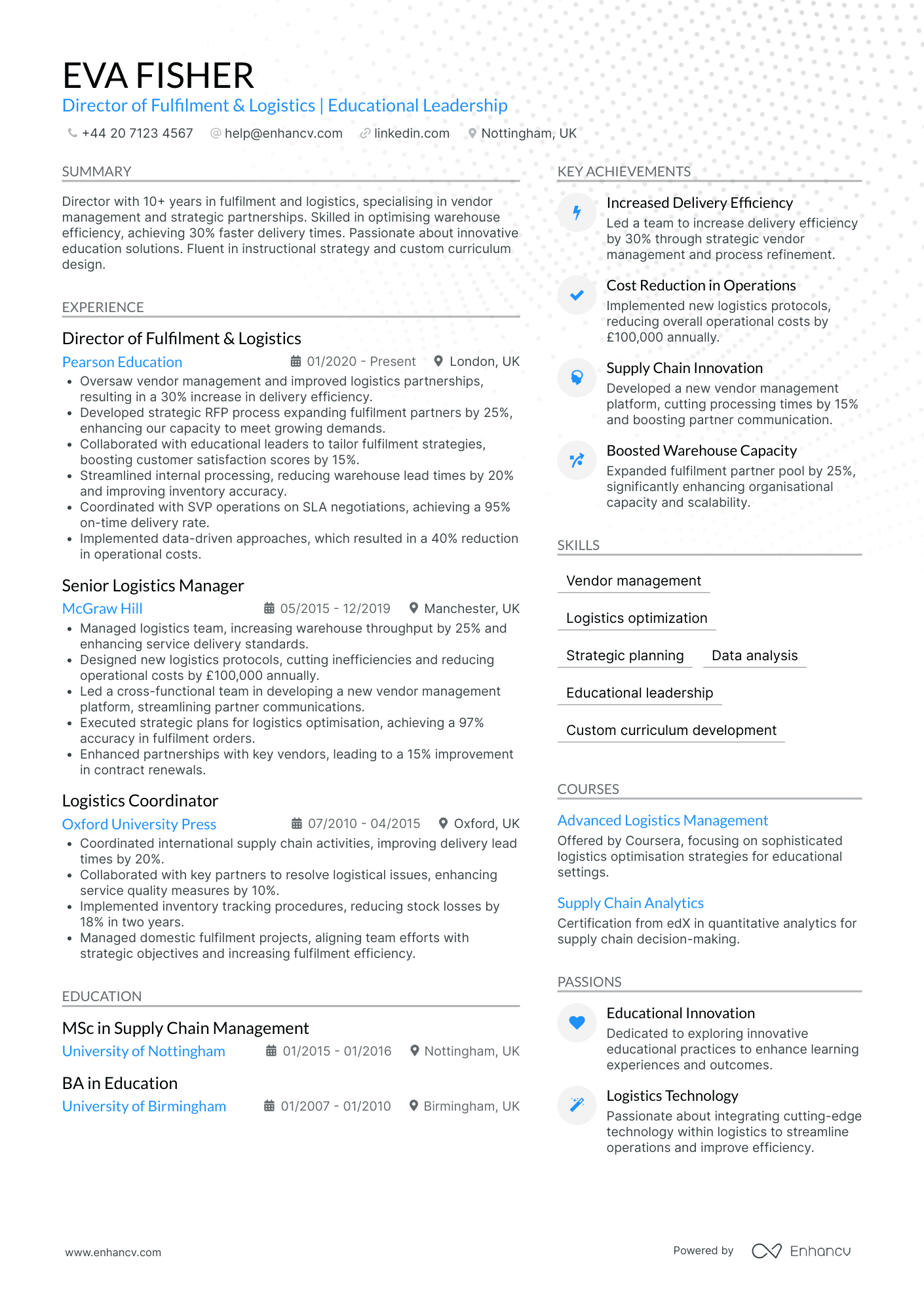 HR Director for Logistics Resume Example