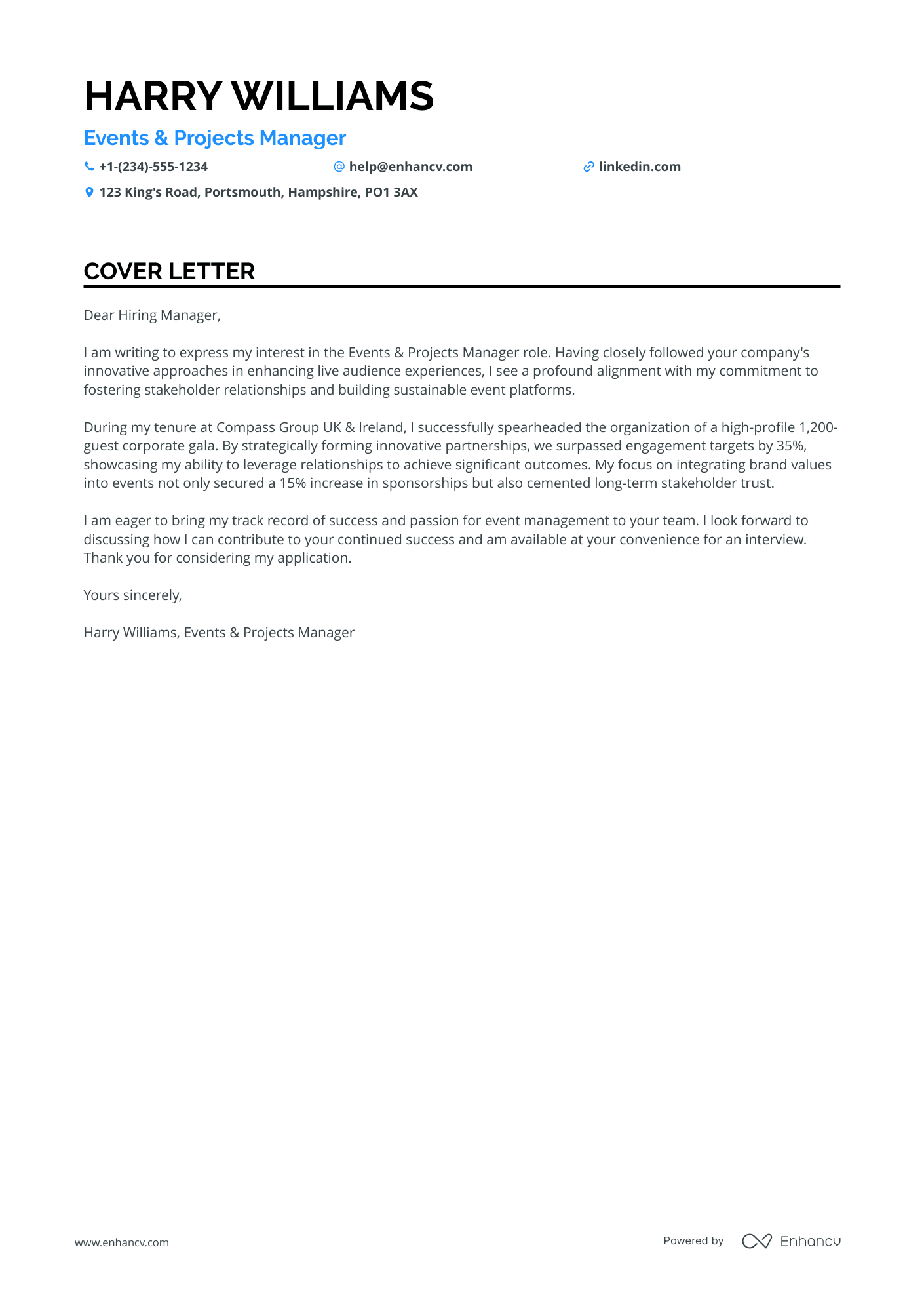 Events Project Manager Resume Example