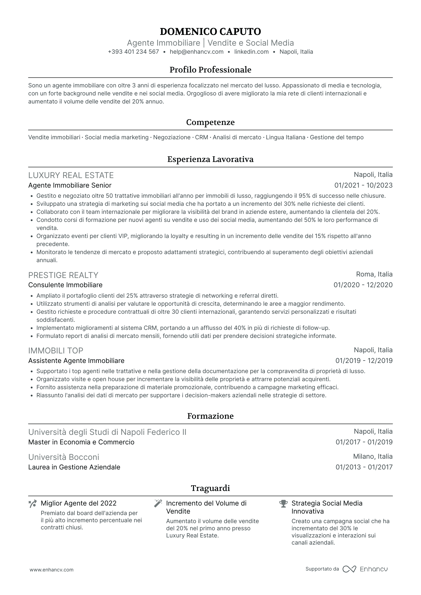 Curriculum di Agente Immobiliare Residenziale Resume Example