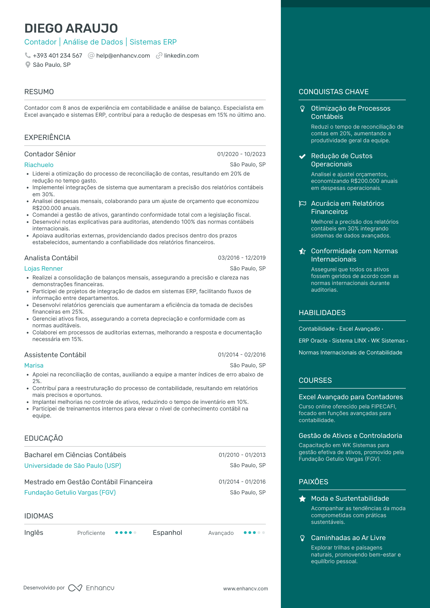 Currículo de Analista Contábil Meio período Resume Example
