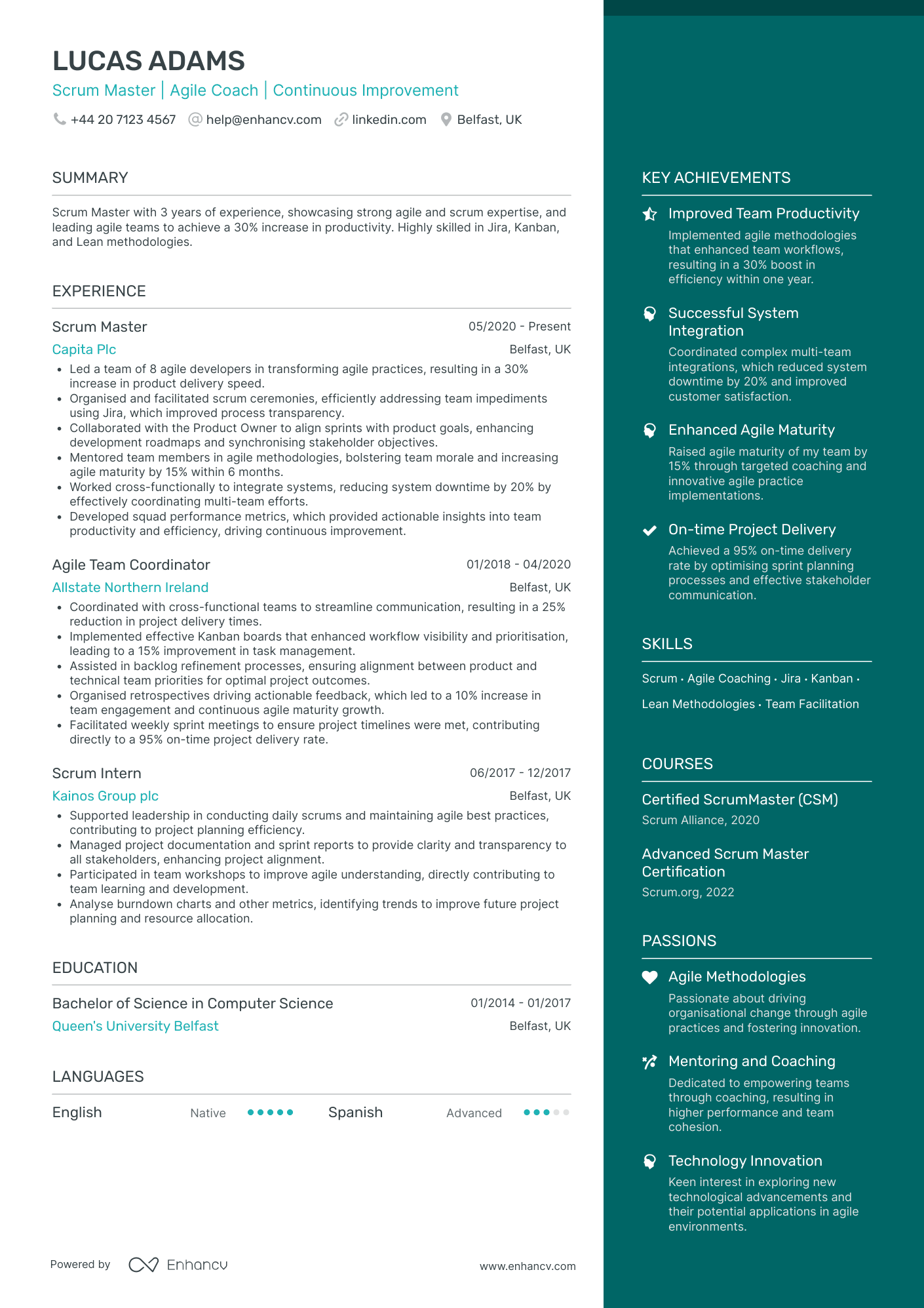 Junior Scrum Master Resume Example