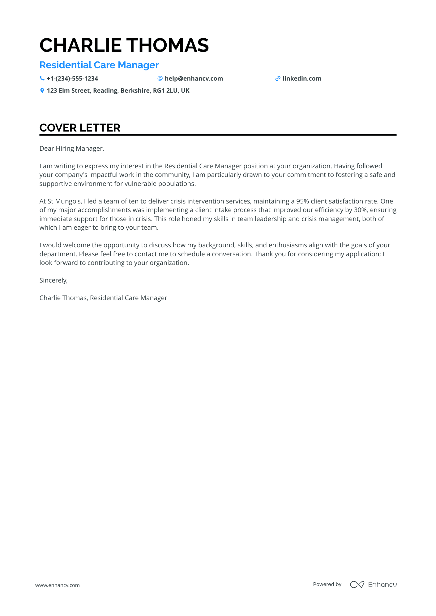 Residential Care Manager Resume Example