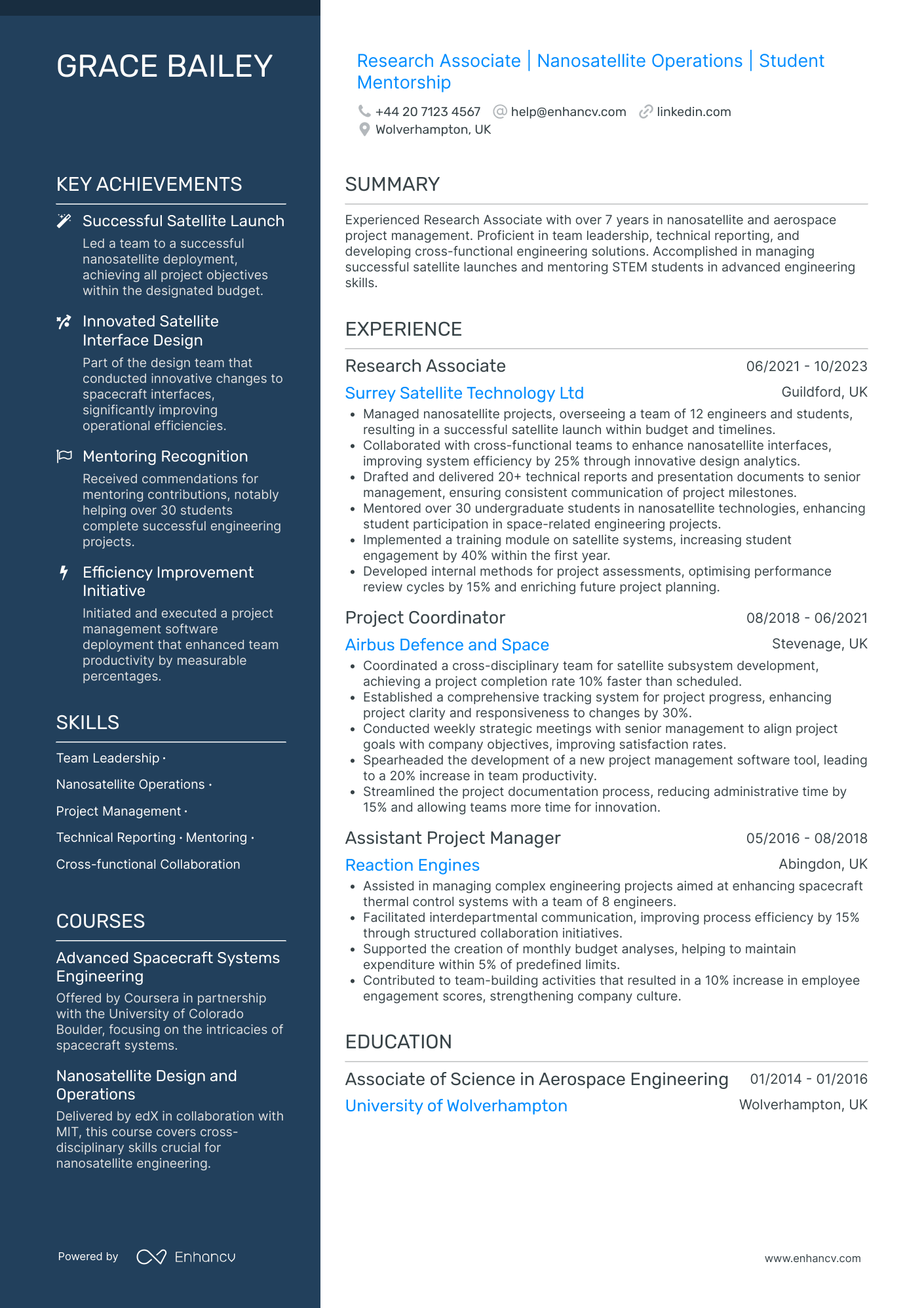 Aerospace Engineering Research Associate Resume Example