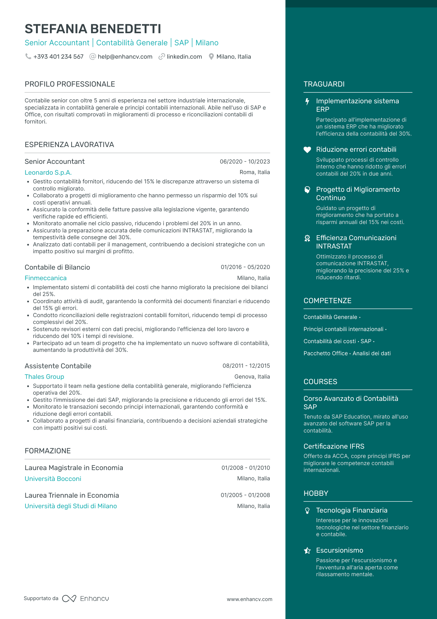 Curriculum di Contabile Senior Resume Example