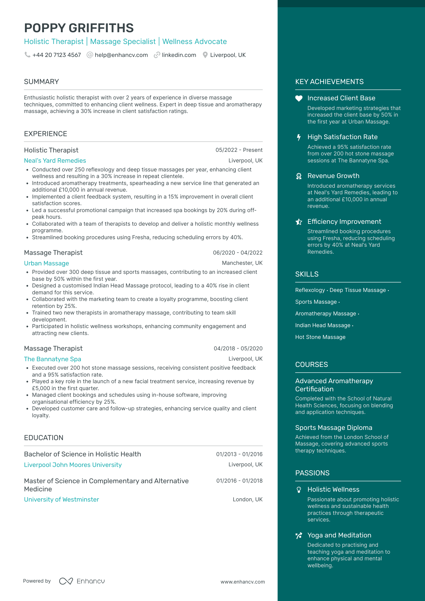 Holistic Massage Therapist Resume Example