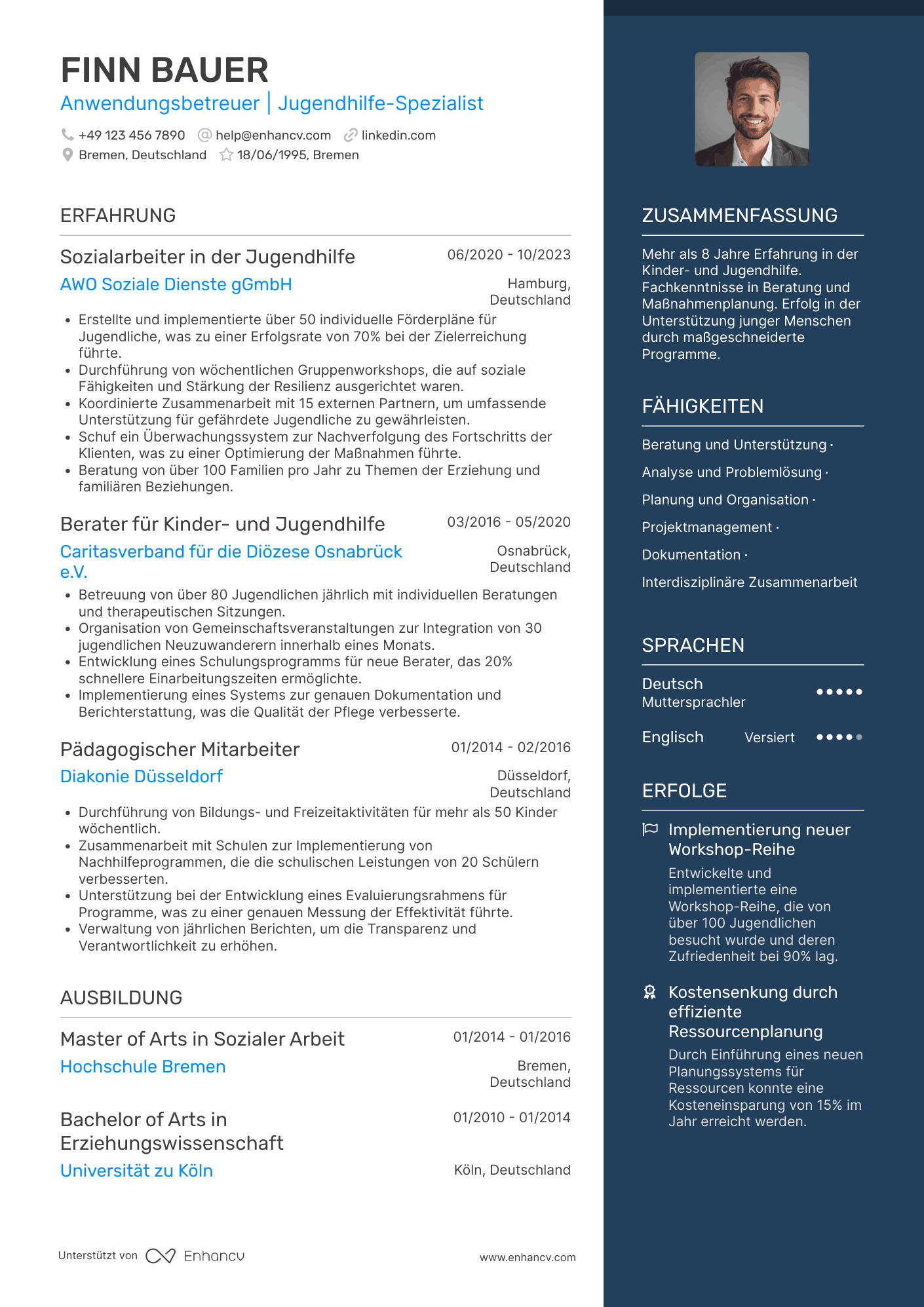 Lebenslauf als Sozialarbeiter für Kinder  und Jugendhilfe Resume Example