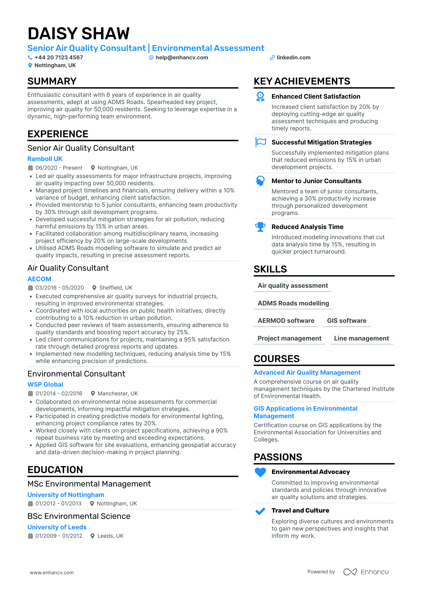 Environmental Consultant in Air Quality Resume Example