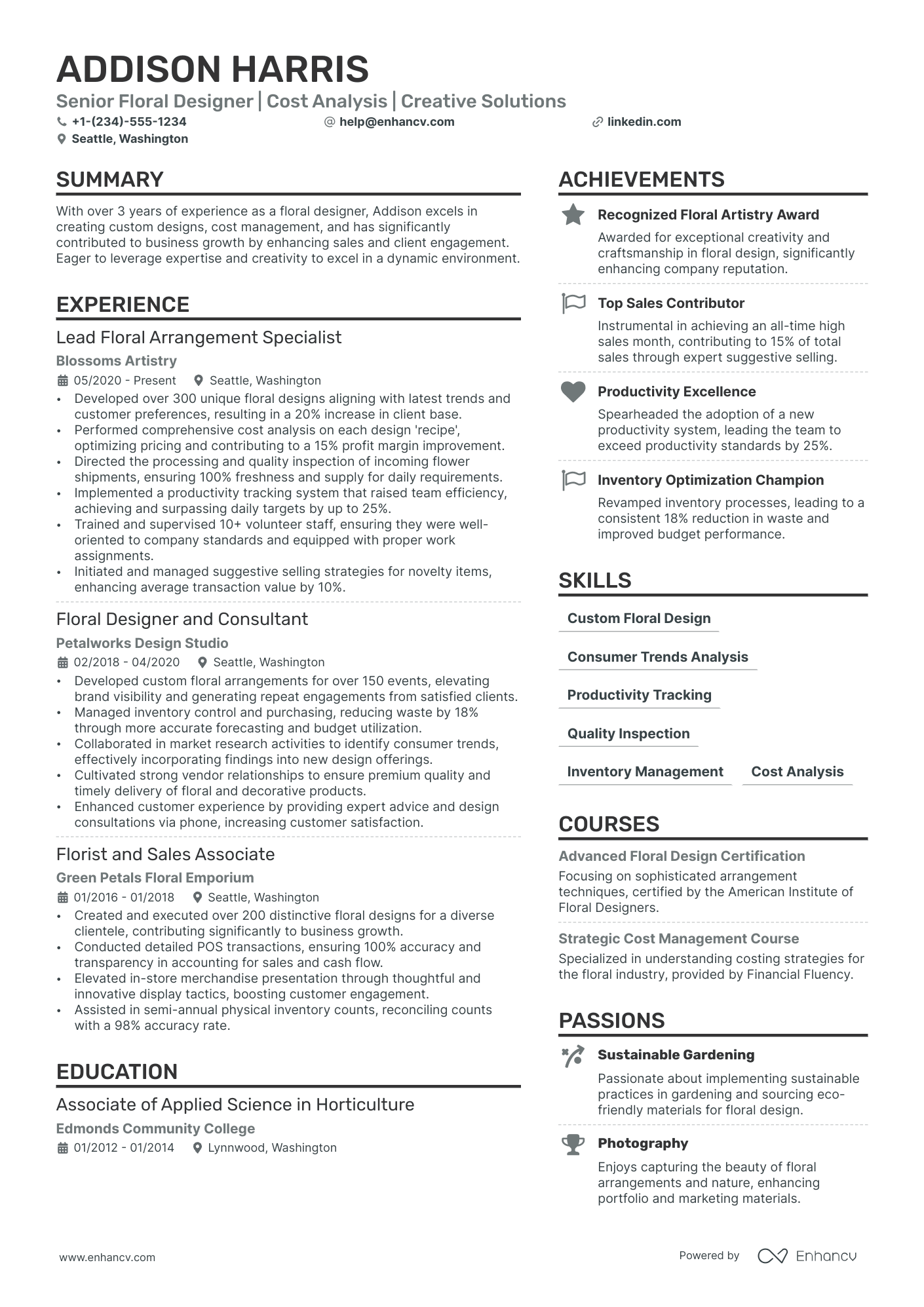 Floral Designer resume example