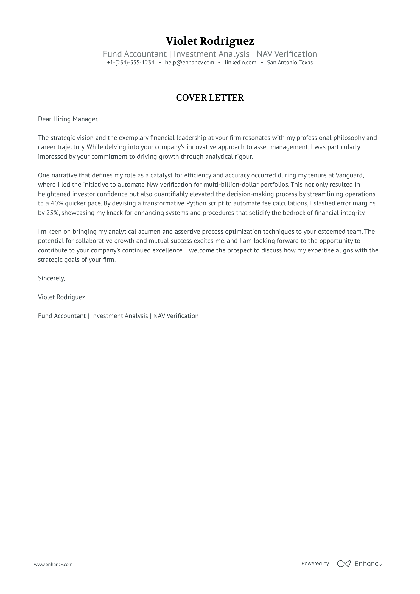 Fund Accountant cover letter